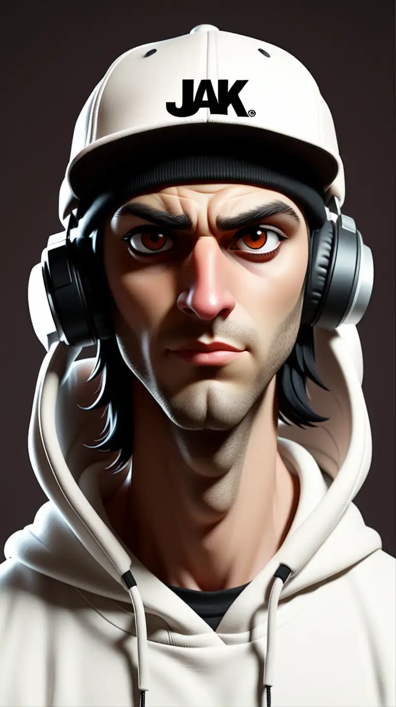 Jak Alf White Male DJ Producer with Headphones and Hoodie