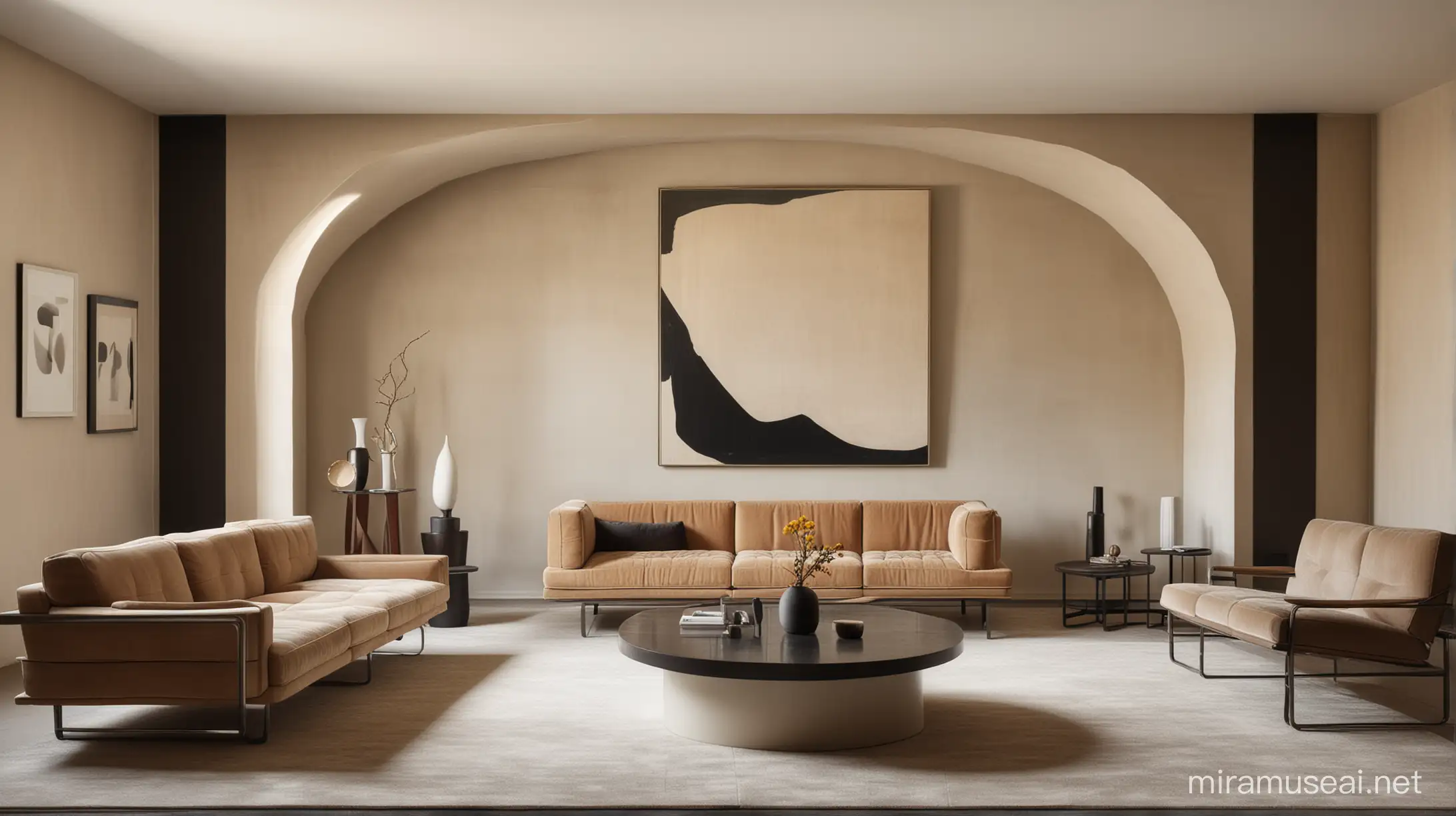 Geometric Artwork Modern Cinema Room Interior with Iconic Designer Furniture