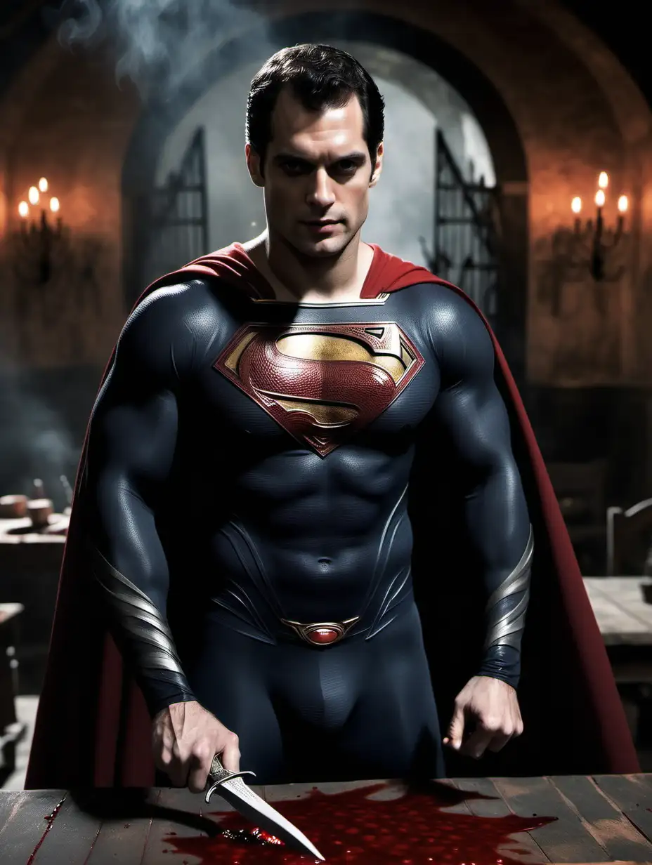 Sinister Henry Cavill as Evil Superman Wielding Sword in Medieval Chamber