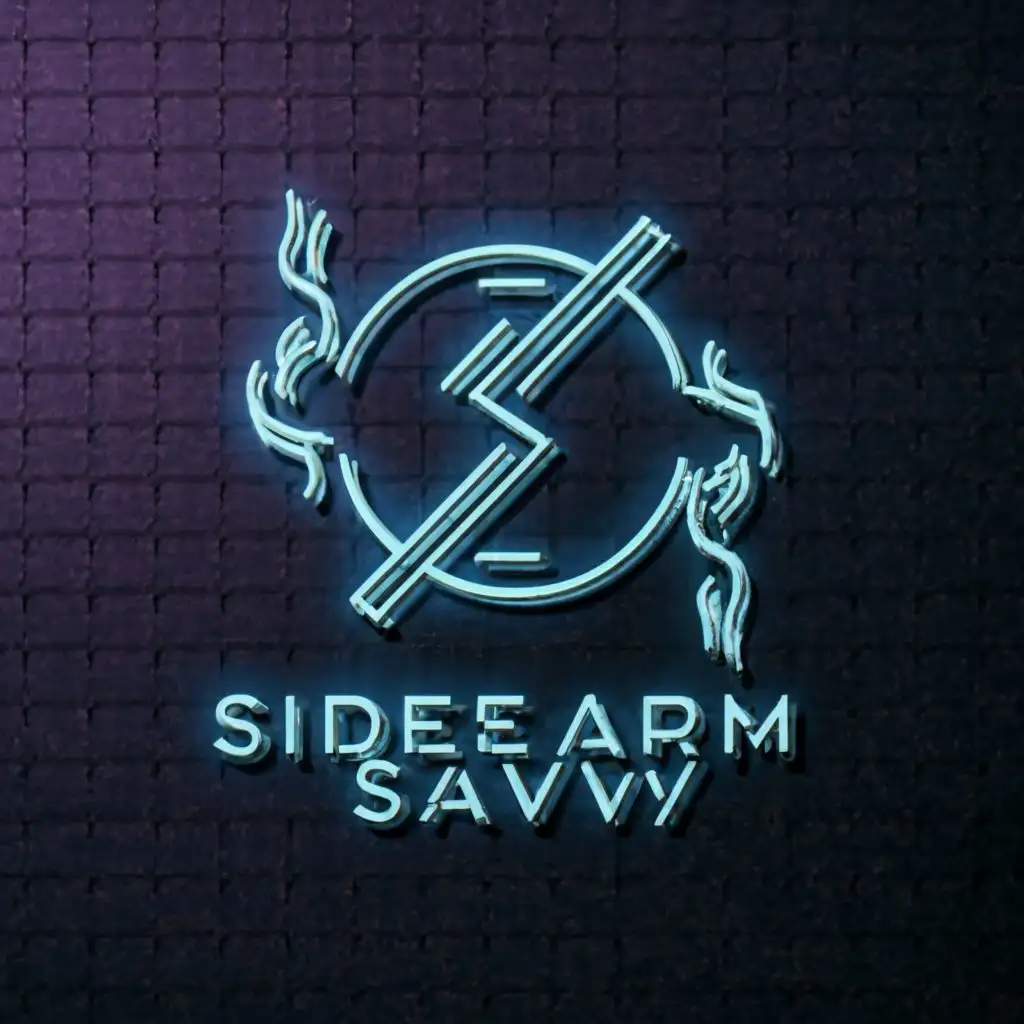 a logo design,with the text "Sidearm Savvy", main symbol:SS, sidearm savvy, smoke, metal, futuristic, minimalistic, neon, cyberpunk,Moderate,clear background