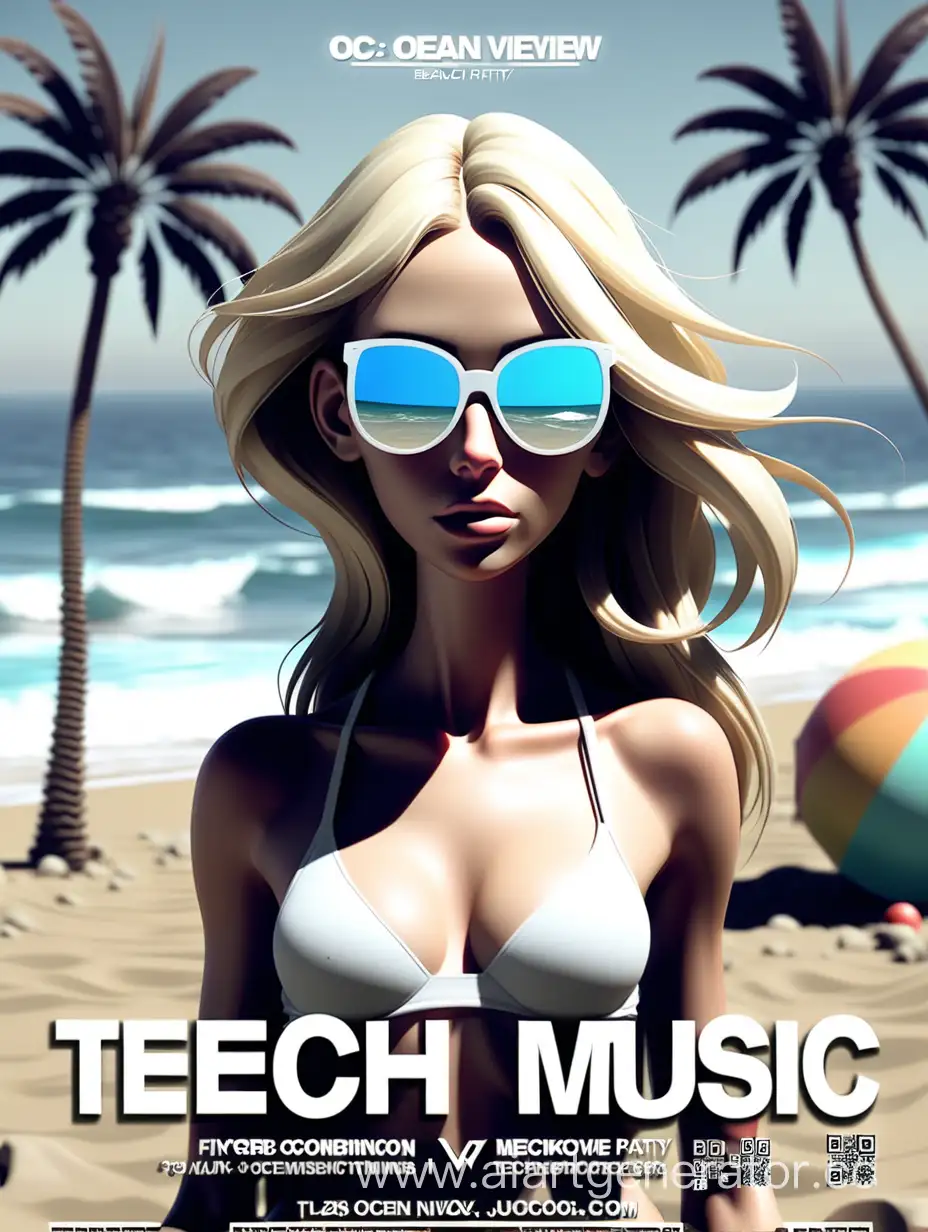 flyer, techno music, beach party, ocean view
