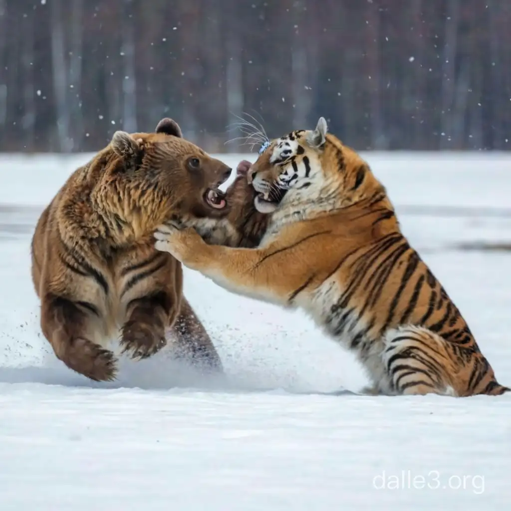 Siberian Tiger vs Grizzly Bear Epic Wildlife Battle | Dalle3 AI