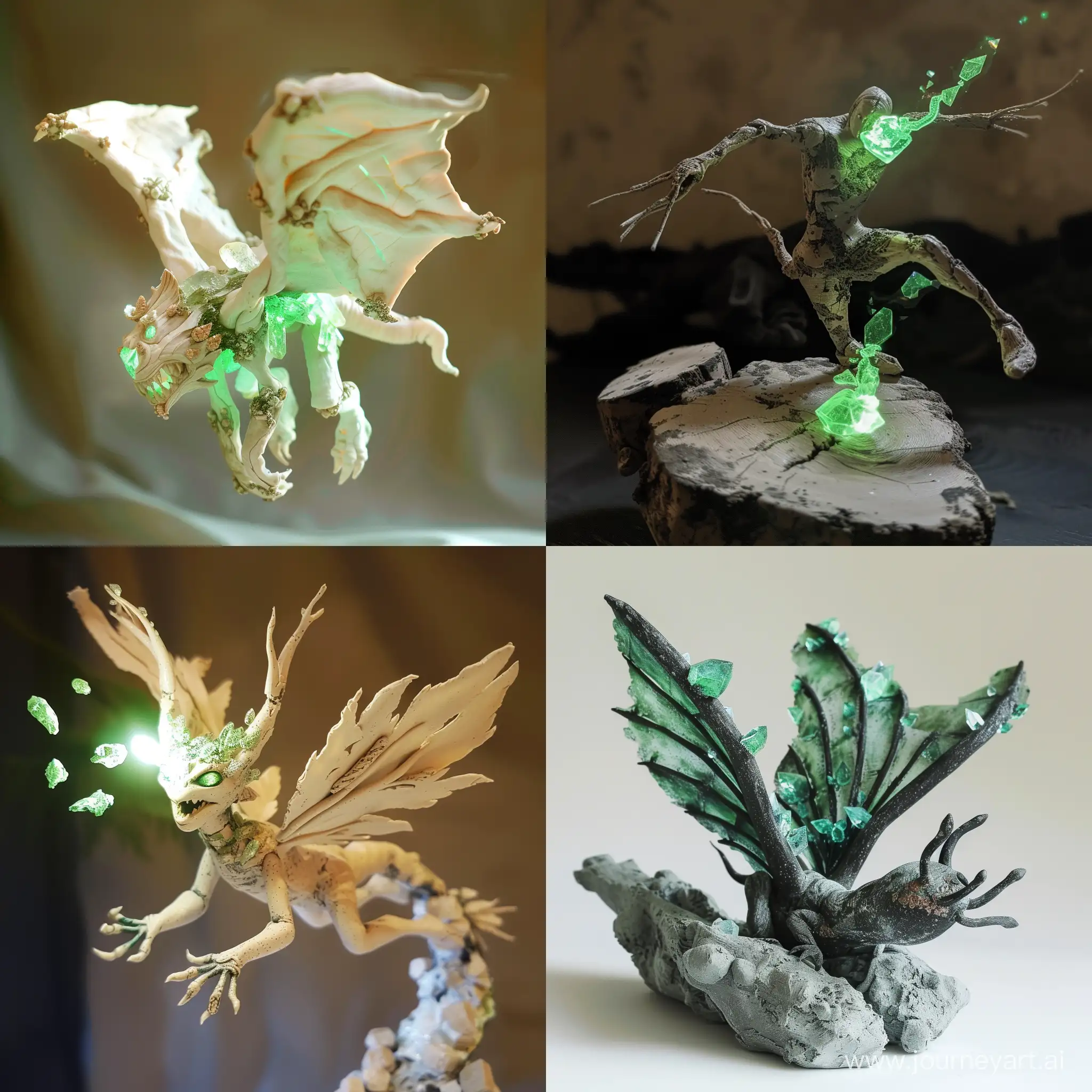 глиняное жуткое летающее, источающее зеленое кристальное свечение 
