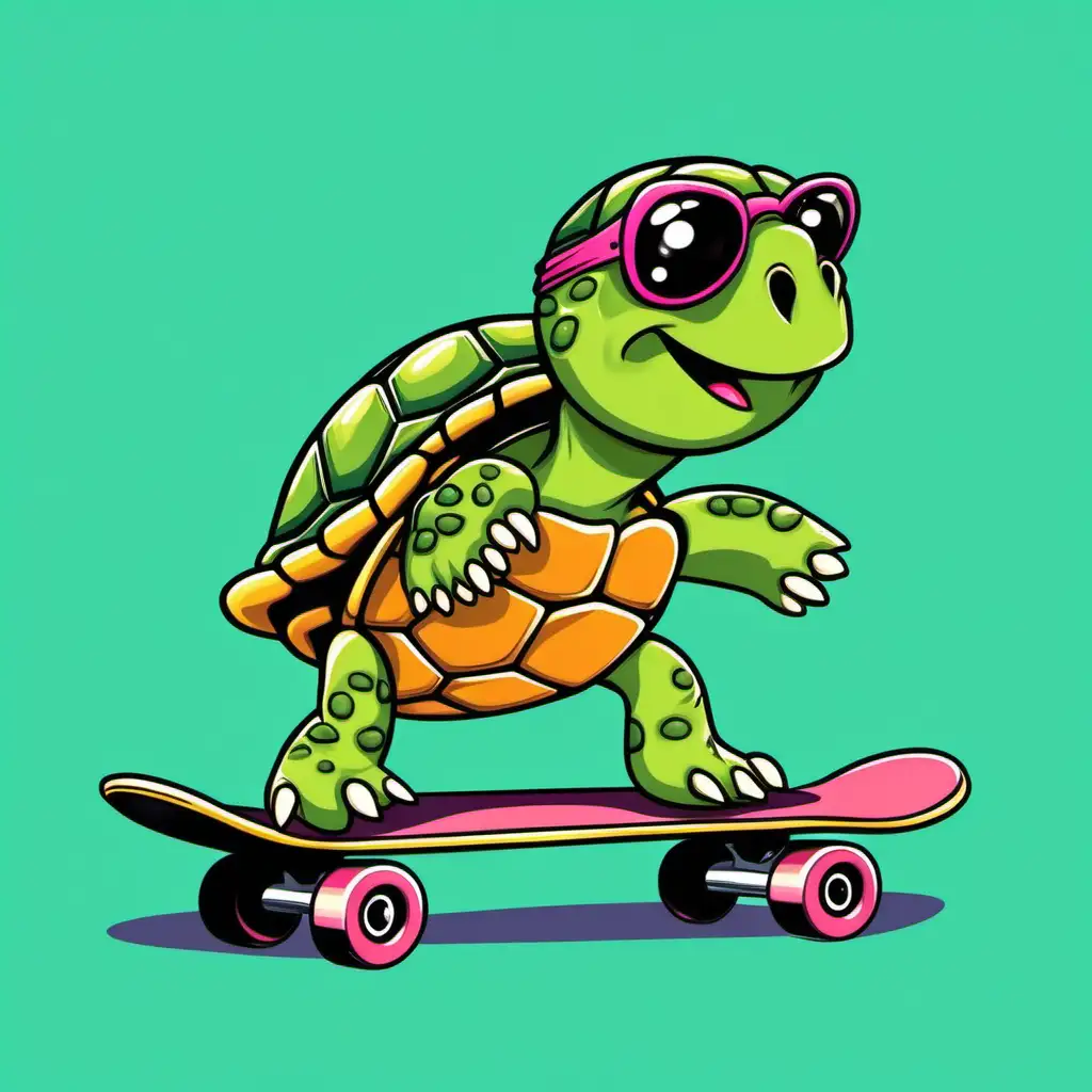 Adorable Cartoon Turtle Skateboarding Fun