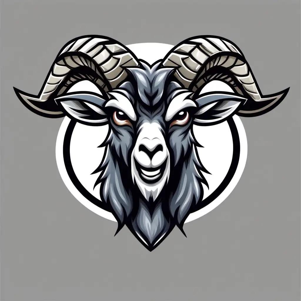 Cartoon style, angry GOAT head mascot, grey jersey, black shorts, transparent background