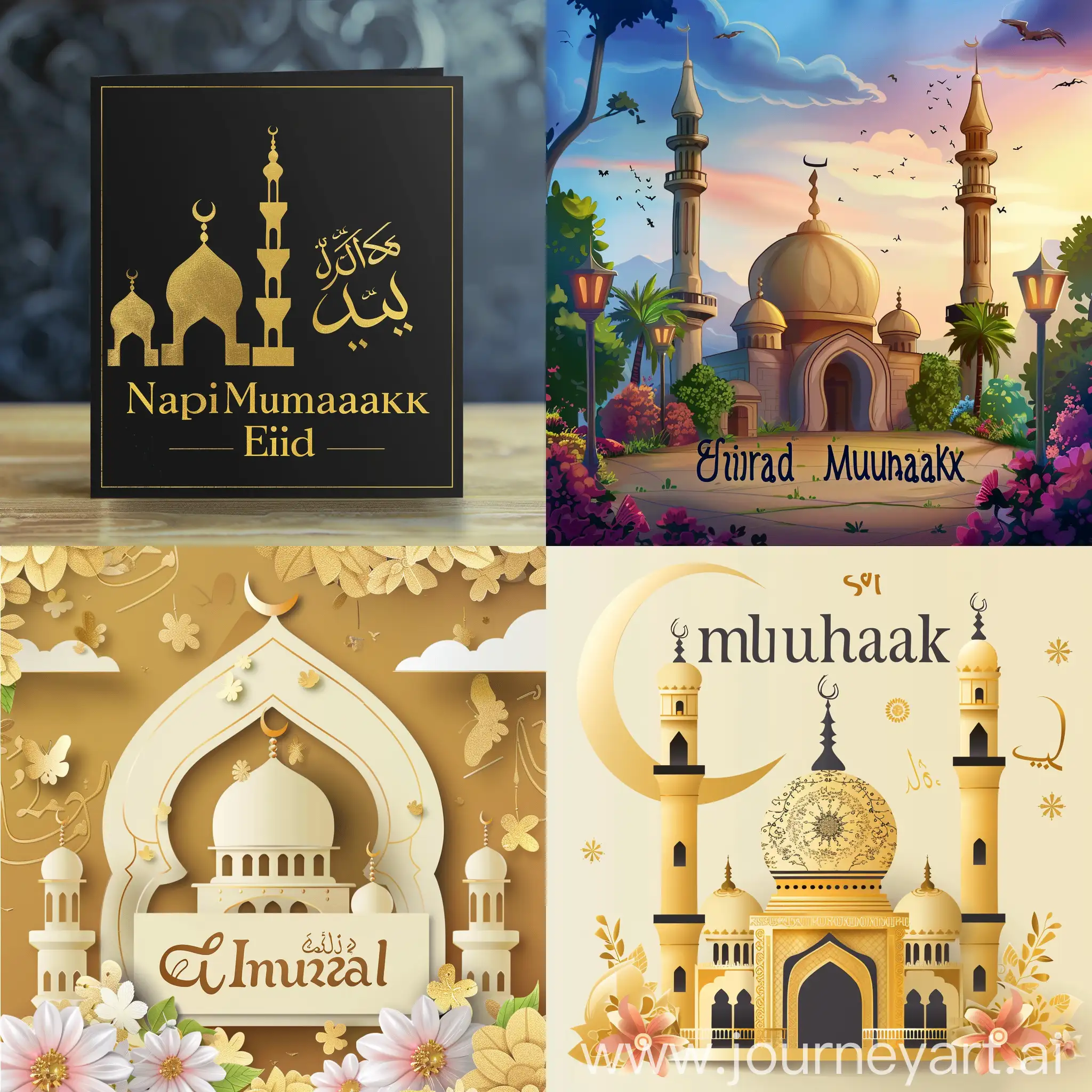 create a beautiful greeting card wishing Eid Mubarak