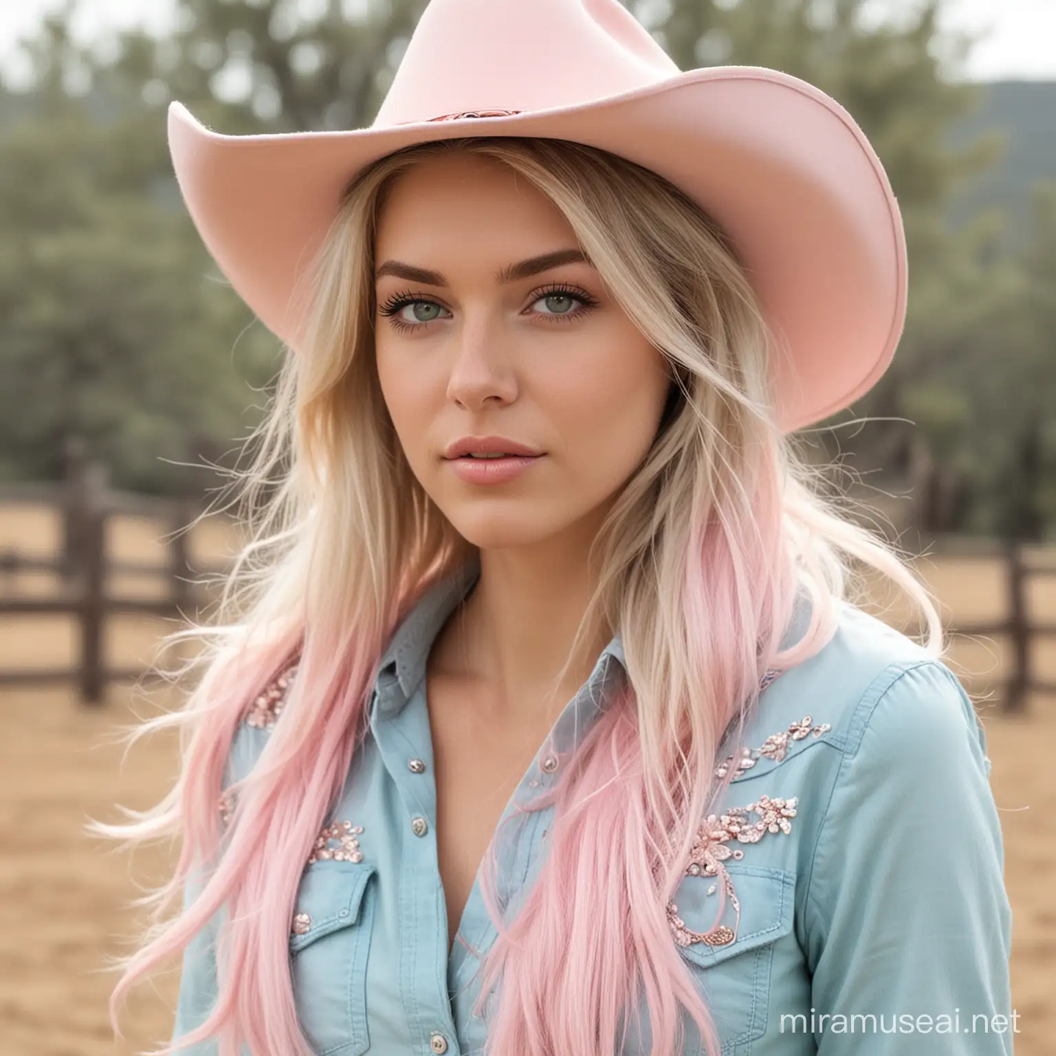Cowgirl in Pastel Pink and Aqua