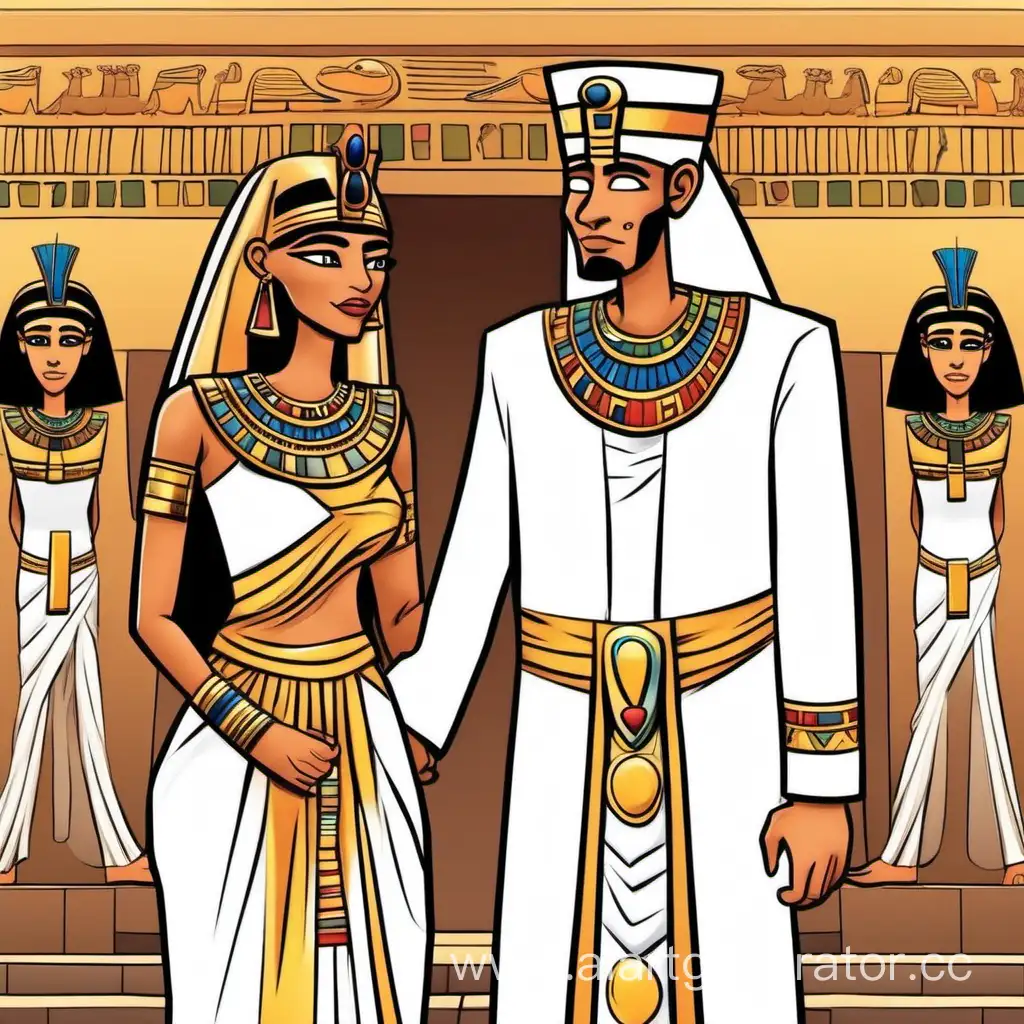 Modern-Cartoon-Unhappy-Bride-and-Groom-in-Ancient-Egyptian-Arranged-Marriage