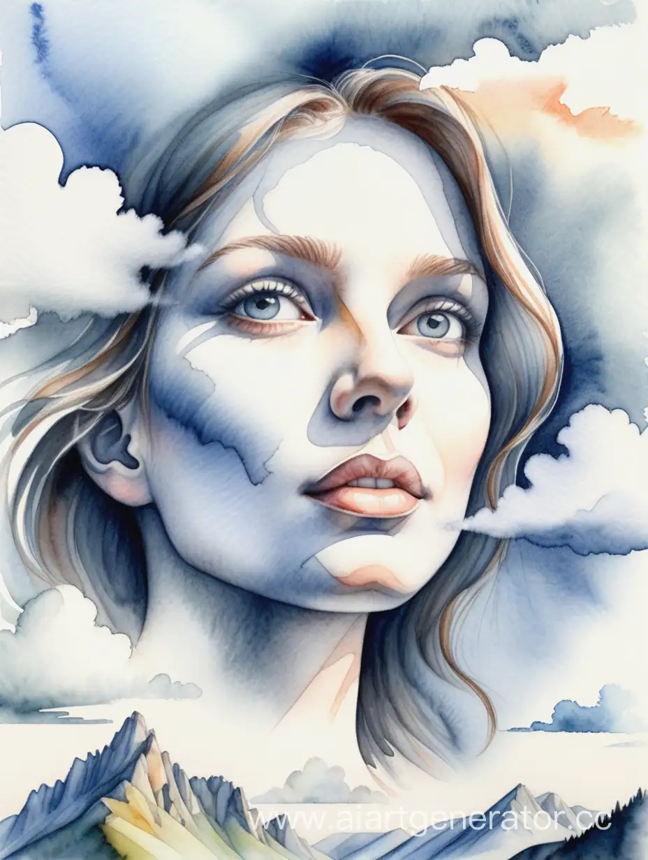 Mountain-Landscape-Transforms-into-Enigmatic-Female-Face-Watercolor-Pencil-Art