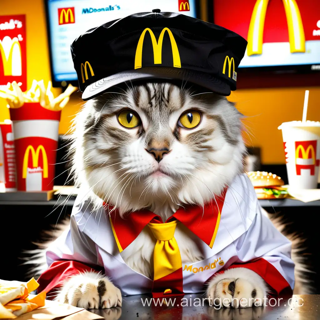 Make a cat who works at McDonald's (You need a uniform and a cap)