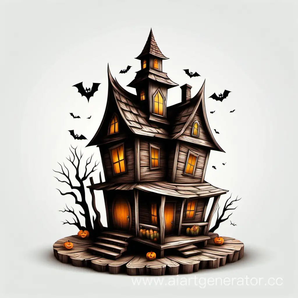 simple vector of a 3D clip art Halloween old wood home. white background. made of wood color.