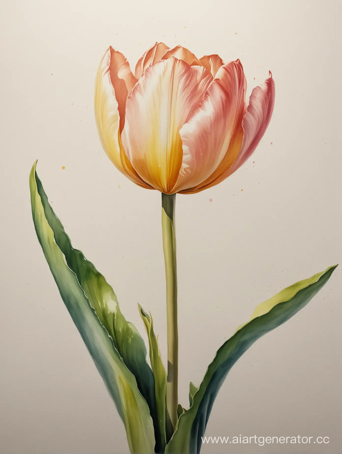 Golden-Tulip-Watercolor-Painting-with-Delicate-Petals-and-Soft-Background