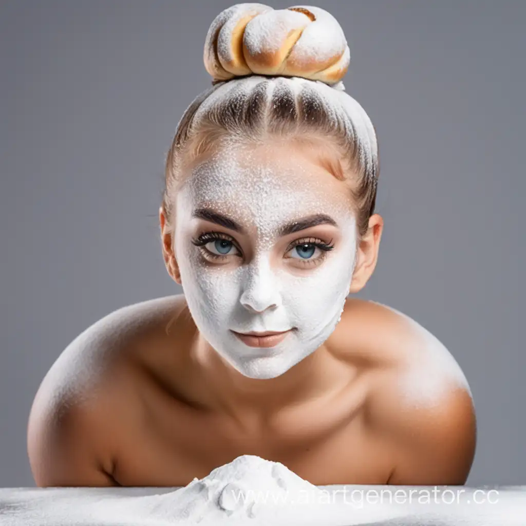 Bun-Transformation-Nude-Woman-with-Baked-Dough-Skin-and-Mask