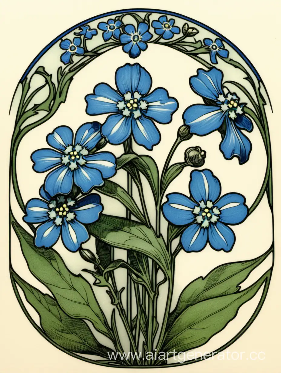 Elegant-Blue-Myosotis-Floral-Illustration-in-Art-Nouveau-Style