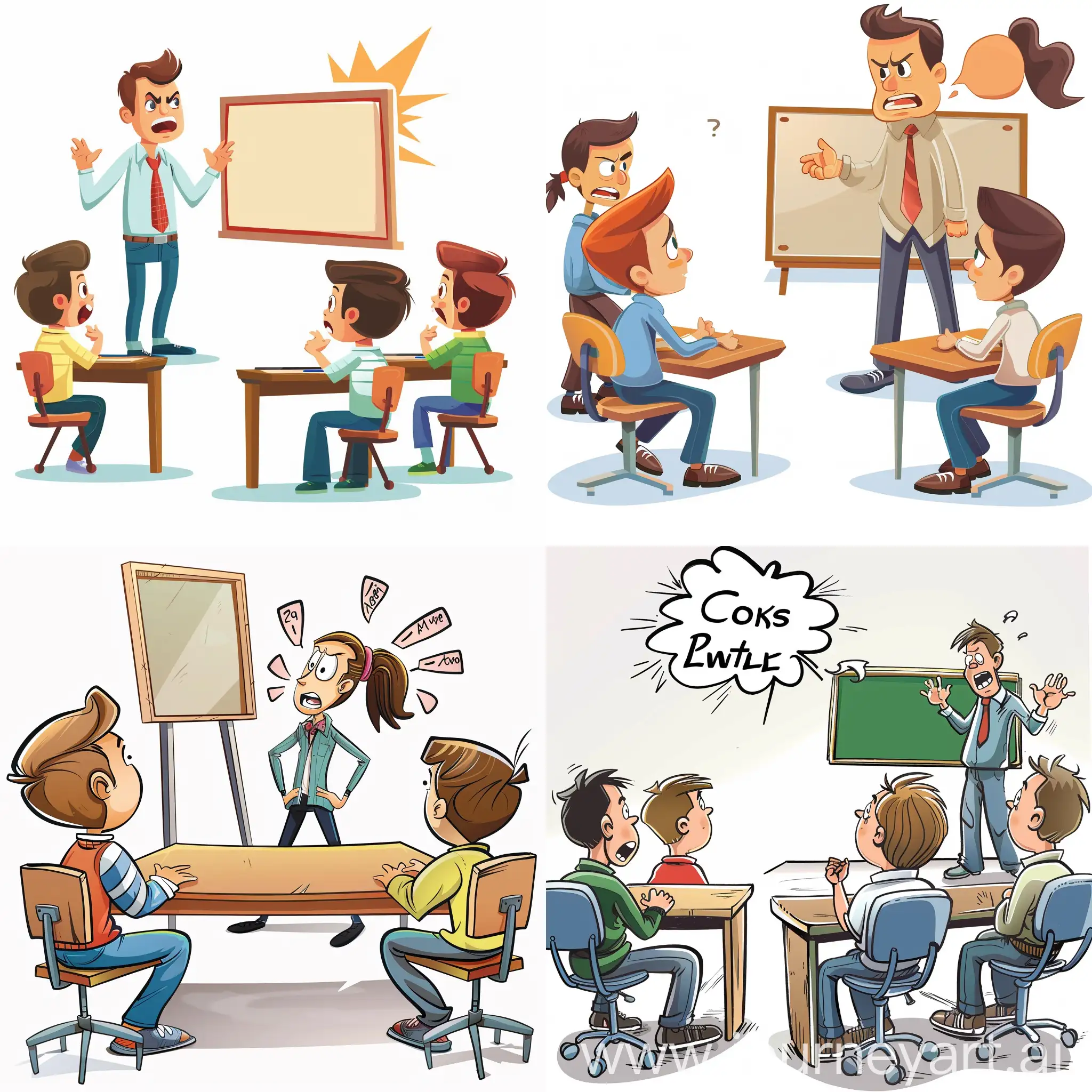 Disruptive-Students-Talking-in-Class-Irritate-Teacher-Cartoon-Illustration