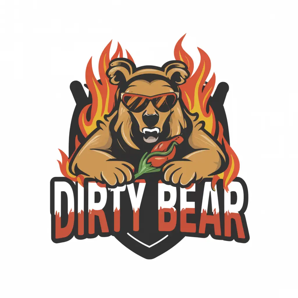a logo design,with the text 'Dirty Bear ', main symbol:bear, chilli, fire,Moderate,be used in Restaurant industry,clear background