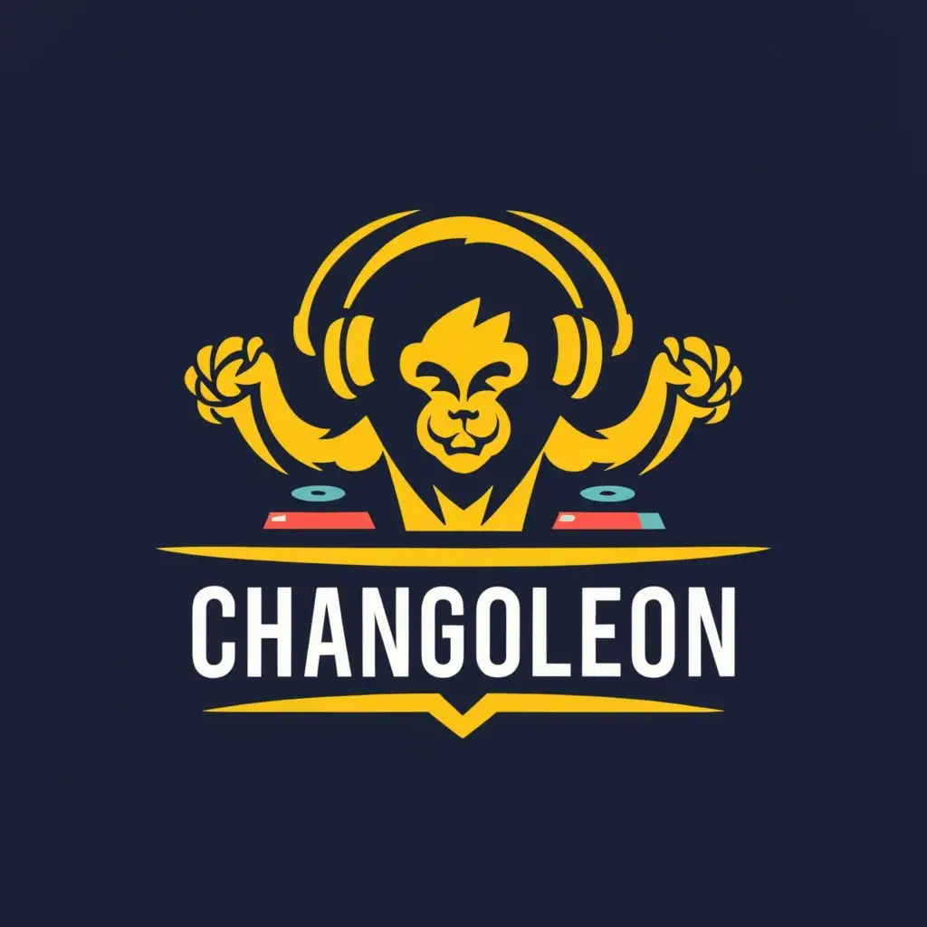 a logo design,with the text "Changoleon", main symbol:Monkey-Lion dj,Moderate,be used in Entertainment industry,clear background