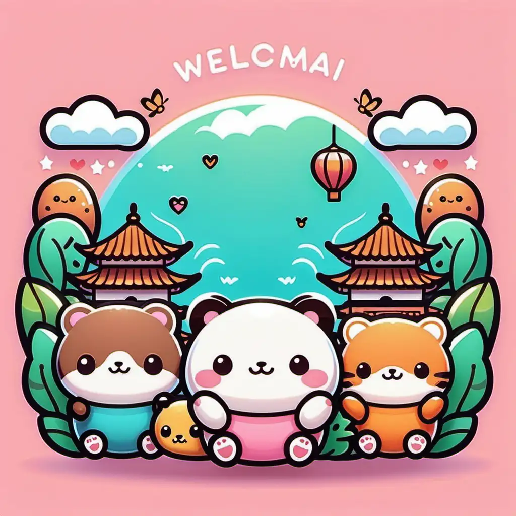 Discover Asia Kawaii Style Illustration of Rich Culture Landscapes and Wildlife