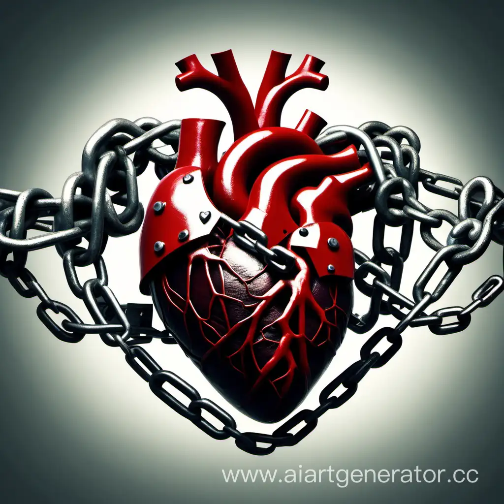 человеческое сердце, перетянуто замками, обвито цепями