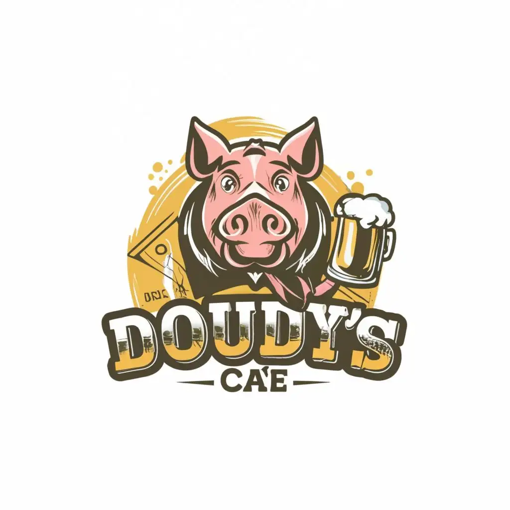 LOGO-Design-For-Doudys-Caf-Whimsical-Pigs-Head-and-Beer-Glass-with-Legal-Industry-Typography