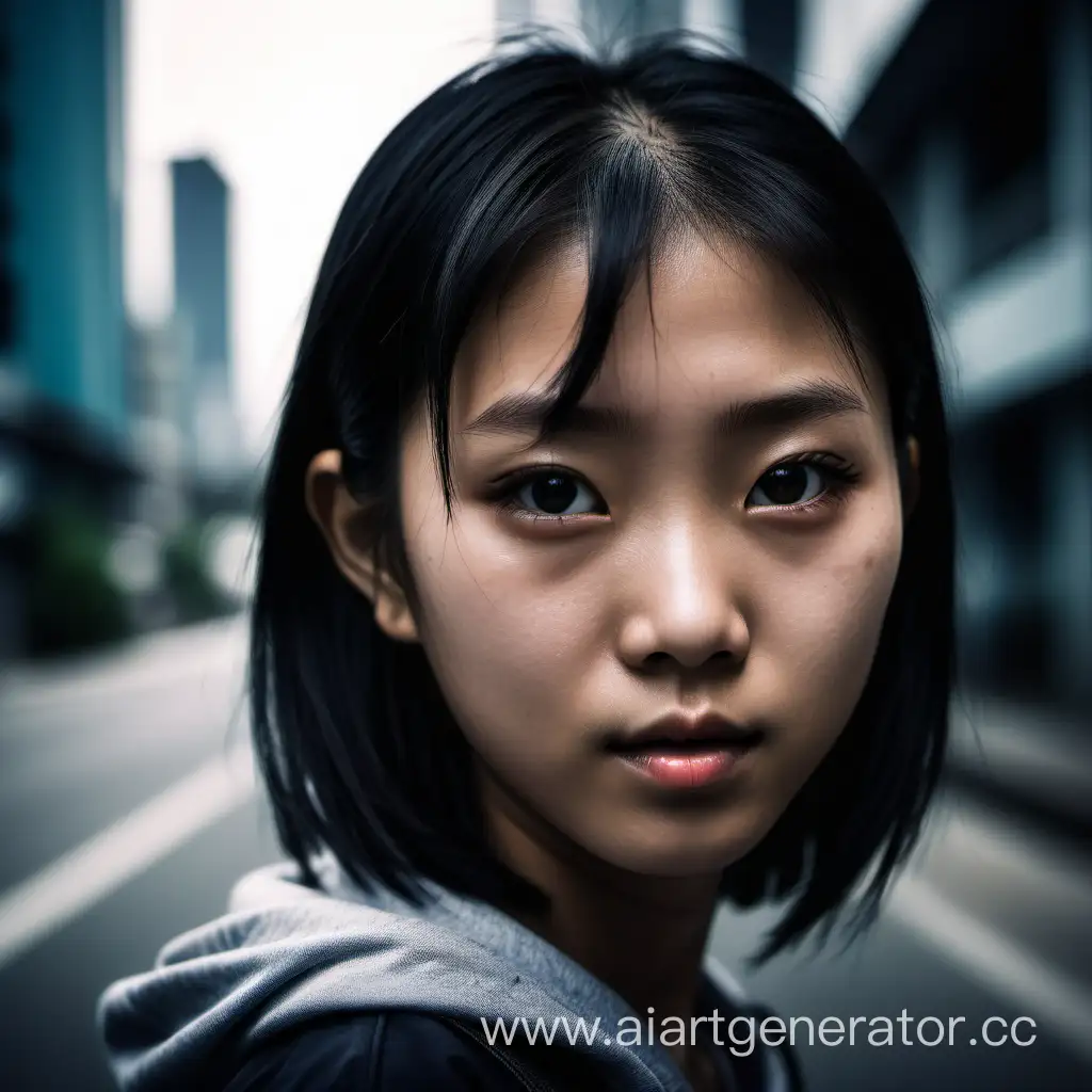 CloseUp-Portrait-of-Urban-Asian-Girl-in-High-Contrast