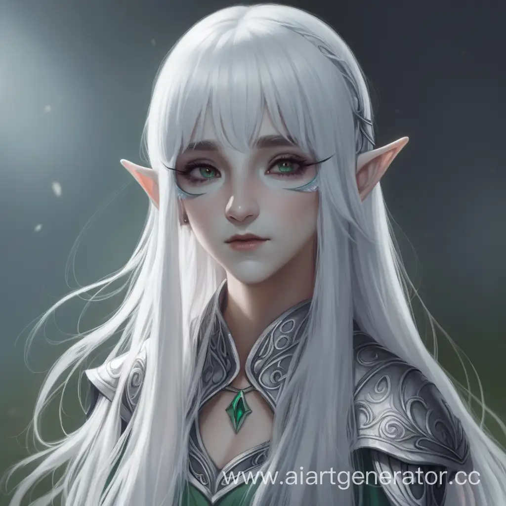 female, elf, white hair, long hair, fringe covered eyes, no left eye, 