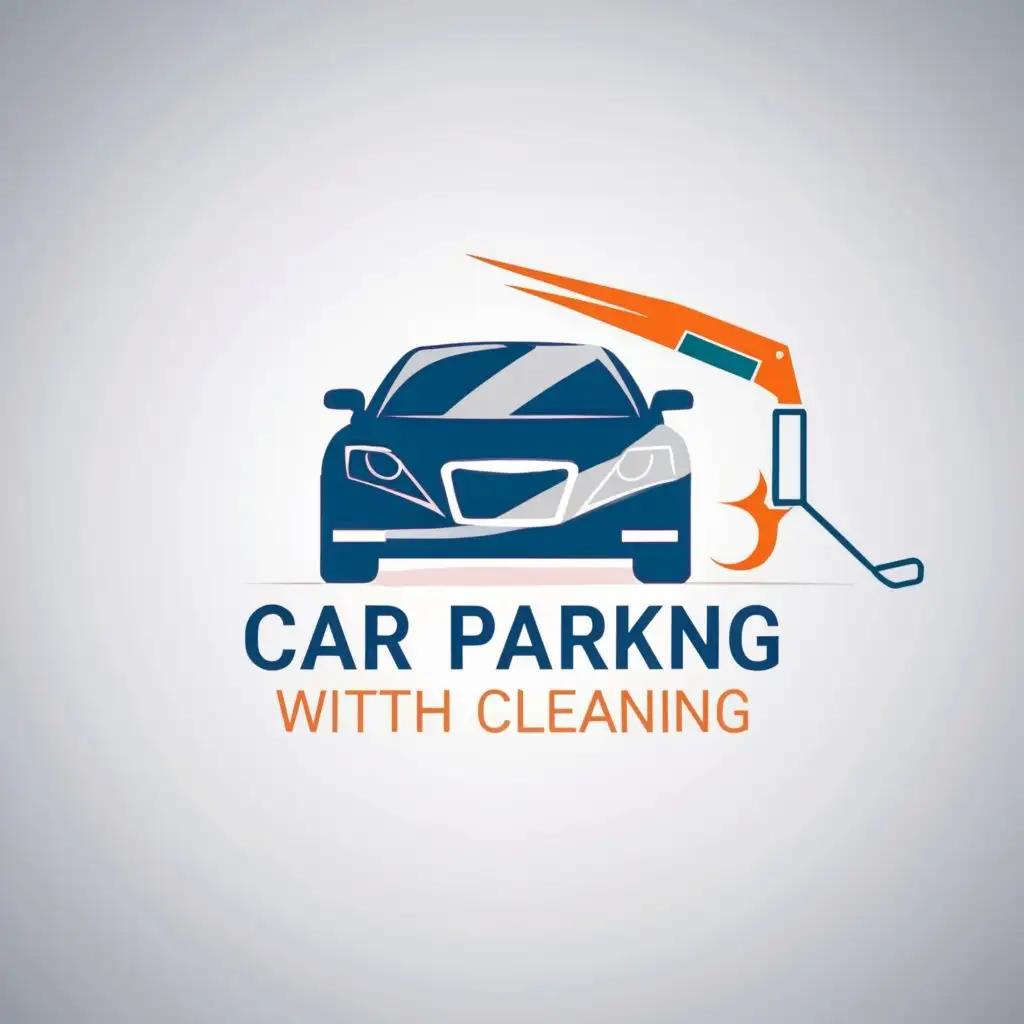 logo, clean shining car, with the text "car parking with cleaning", typography, be used in Automotive industry