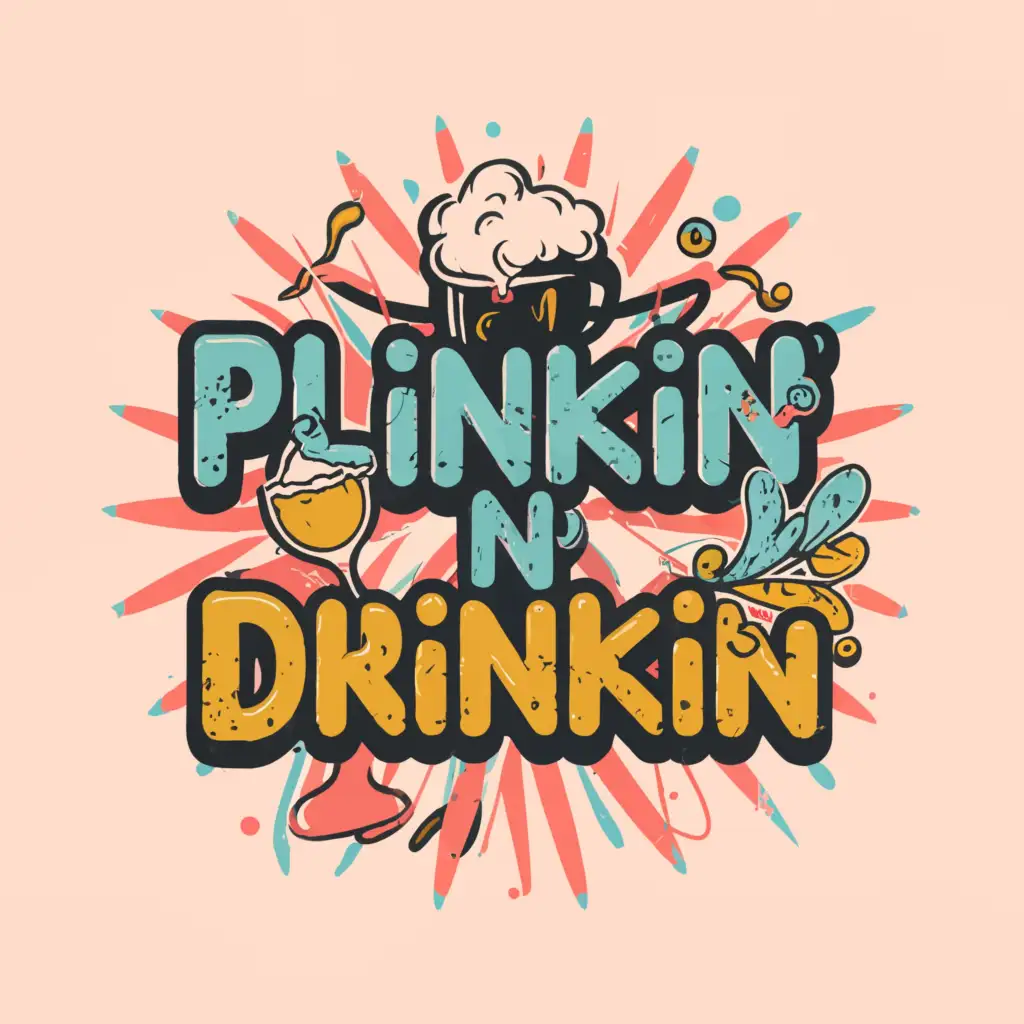a logo design, with the text 'Plinkin n Drinkin', main symbol: Plinkin -n- Drinkin, , complex, black background