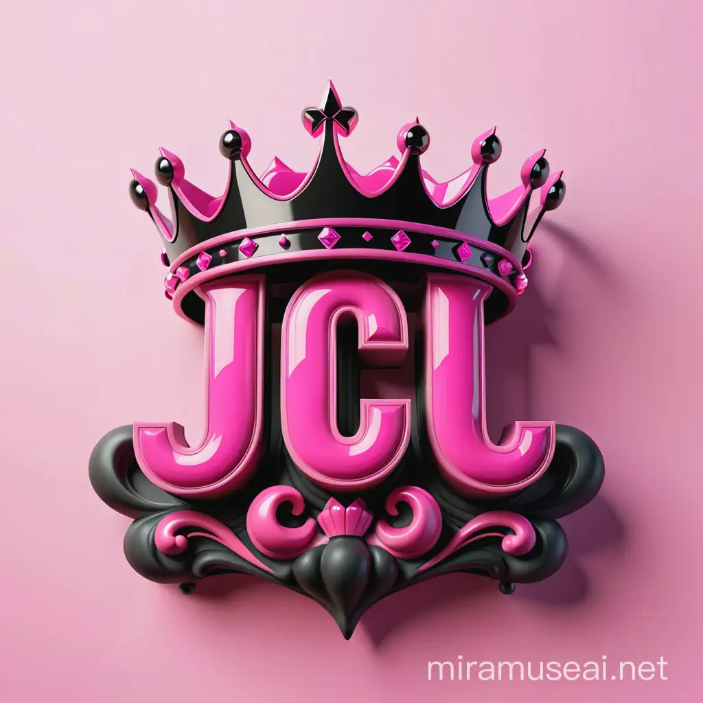 
Logo of a buisness, Pink ,3D letters with a crown with neon black melting name JCARLO


