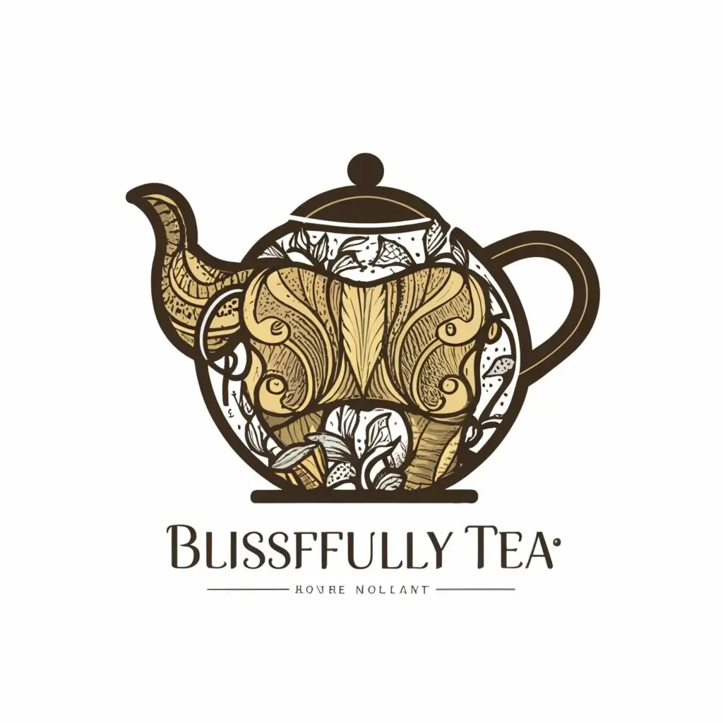 a logo design,with the text 'BlissfullyTea', main symbol:Elephant, Tea, Floral,complex,clear background
