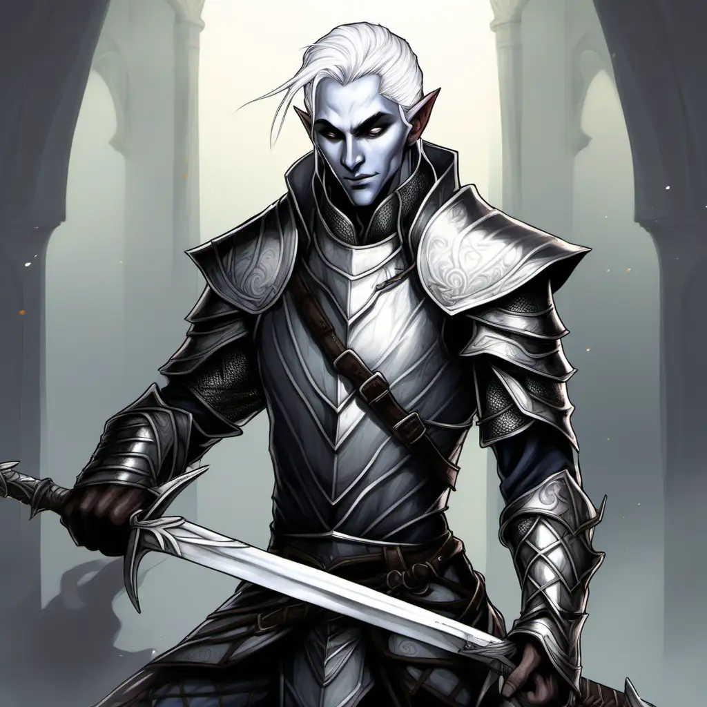 Silver Armored HalfDrow Elf Warrior with Longsword