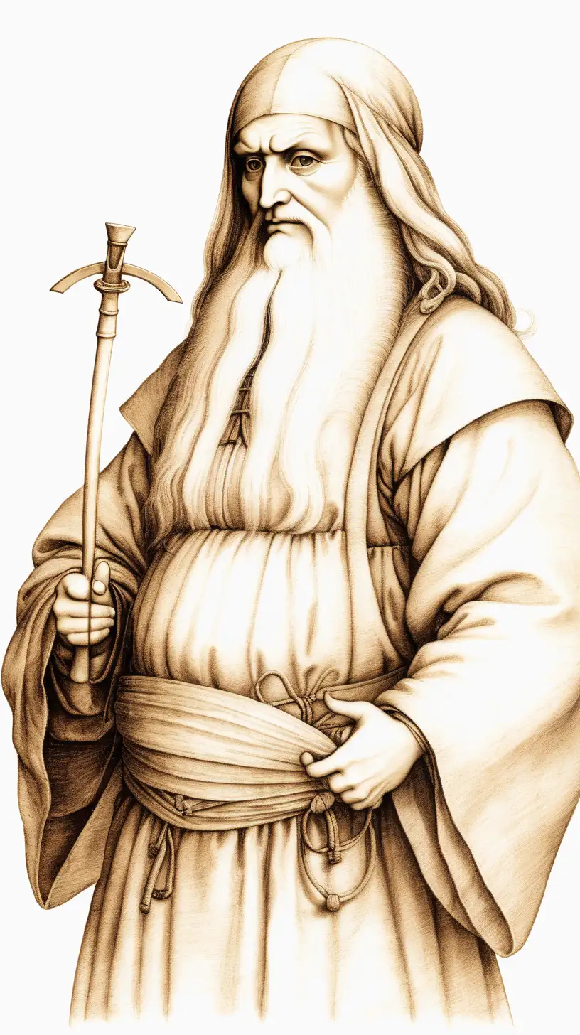 Sansei in Leonardo Da Vinci Style on White Background