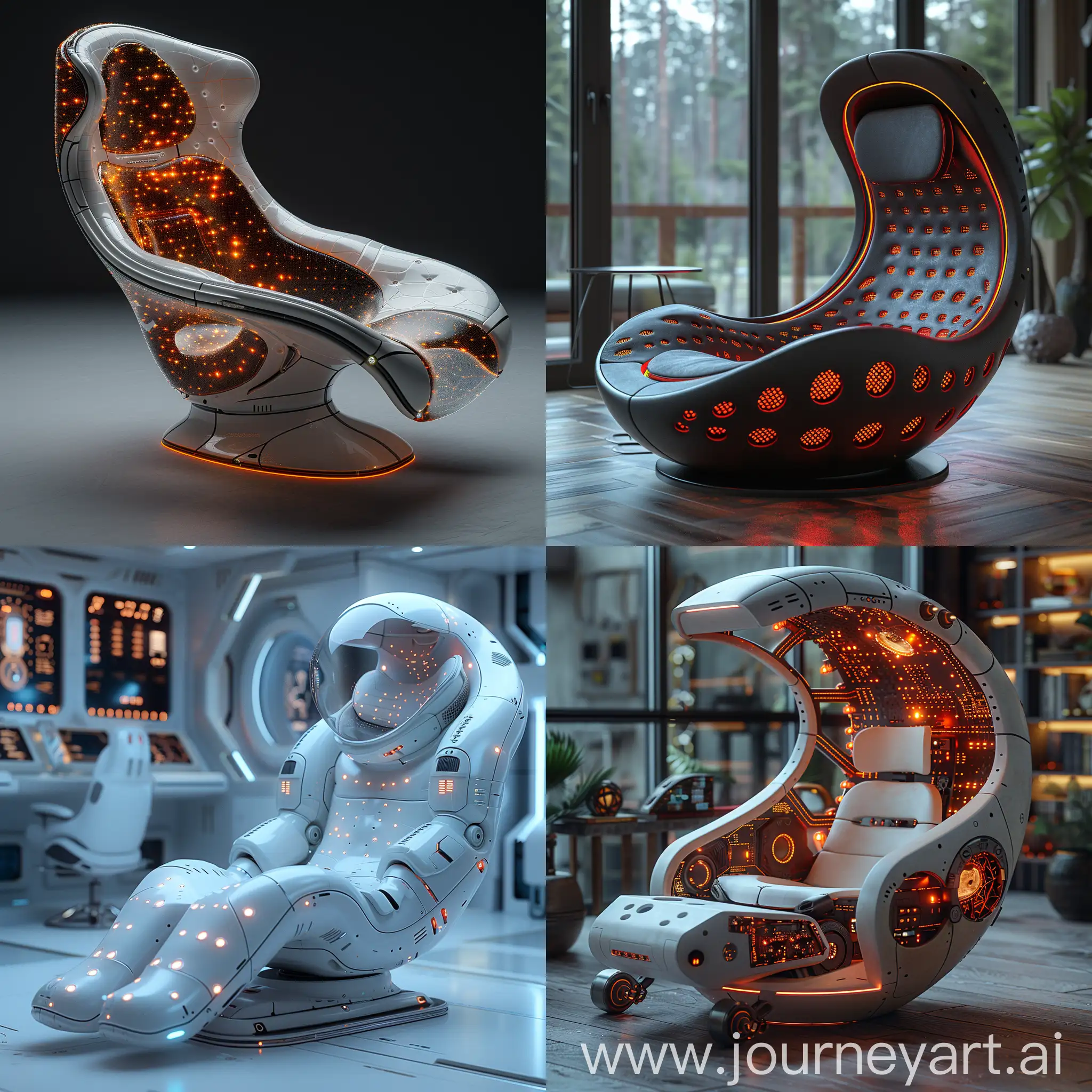 Futuristic chair, futuristic style of high tech, futuristic style of nanotechnology, octane render --stylize 1000