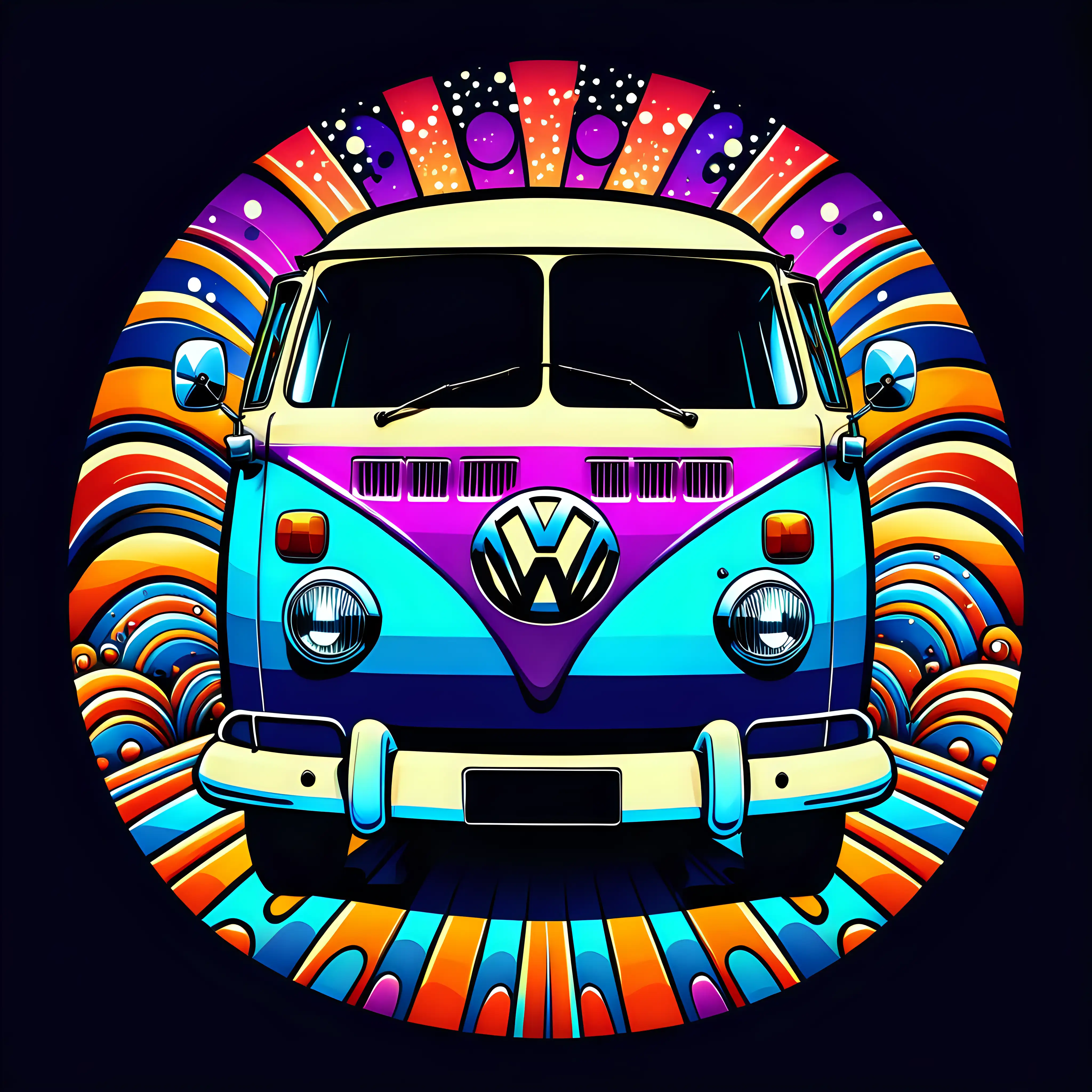 Vibrant Psychedelic RetroStyle VW Buses TShirt Design Vector