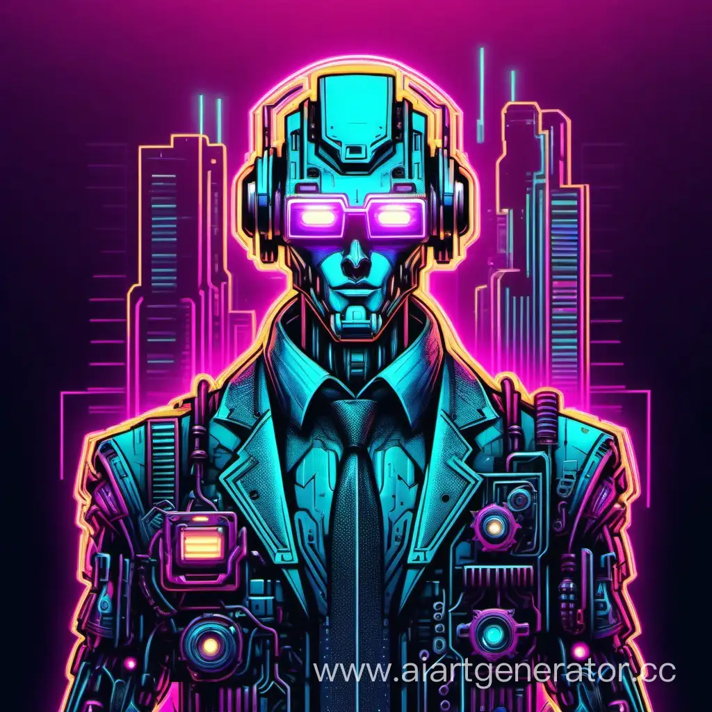 яркий робот администратор в стиле cyberpunk neon