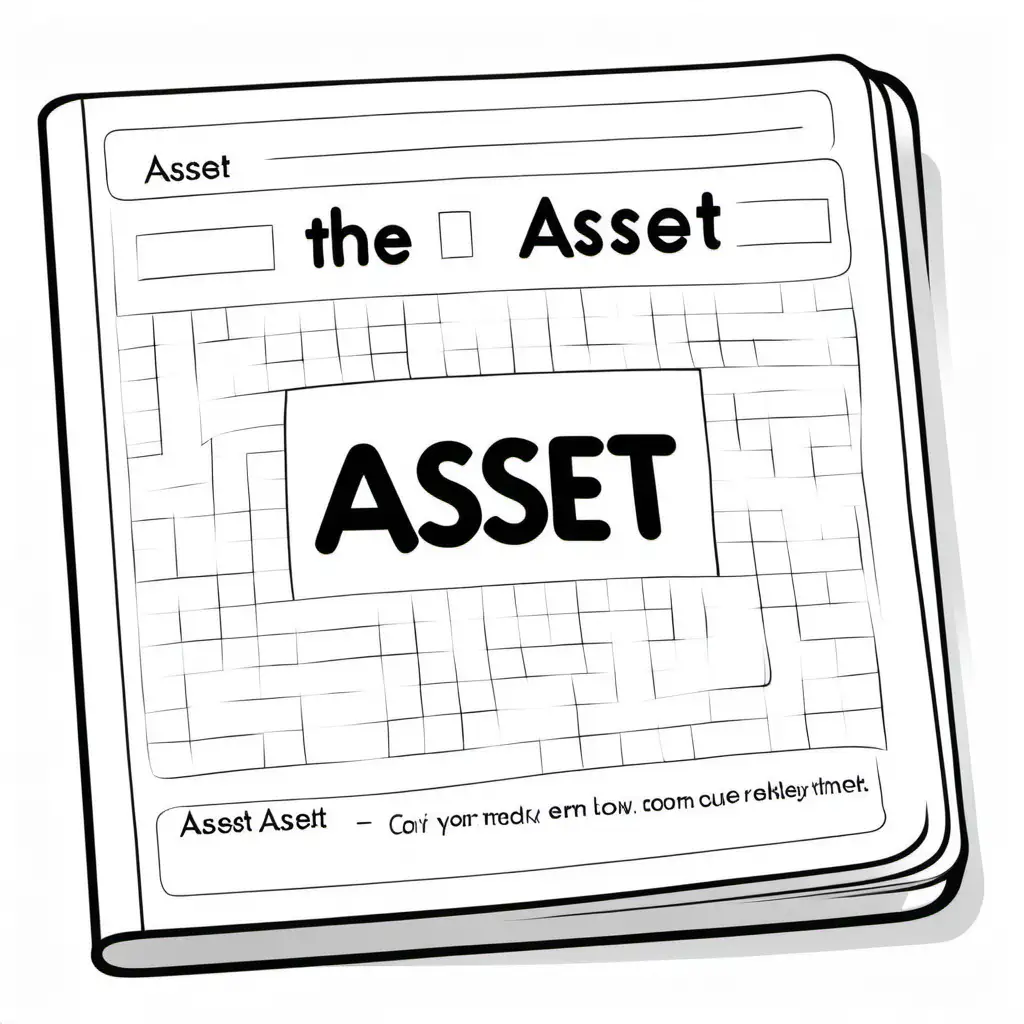 simple black and white color book picture of the word Asset