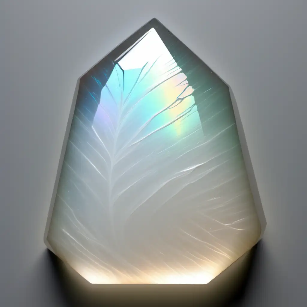 Glass like stone, iridescent, faint white glow