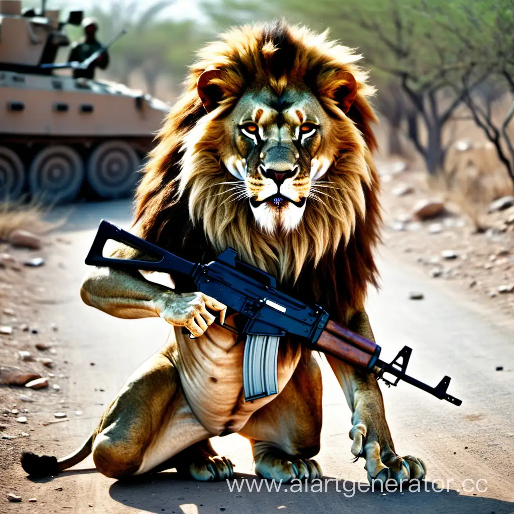 Majestic-Lion-Armed-with-an-AK47