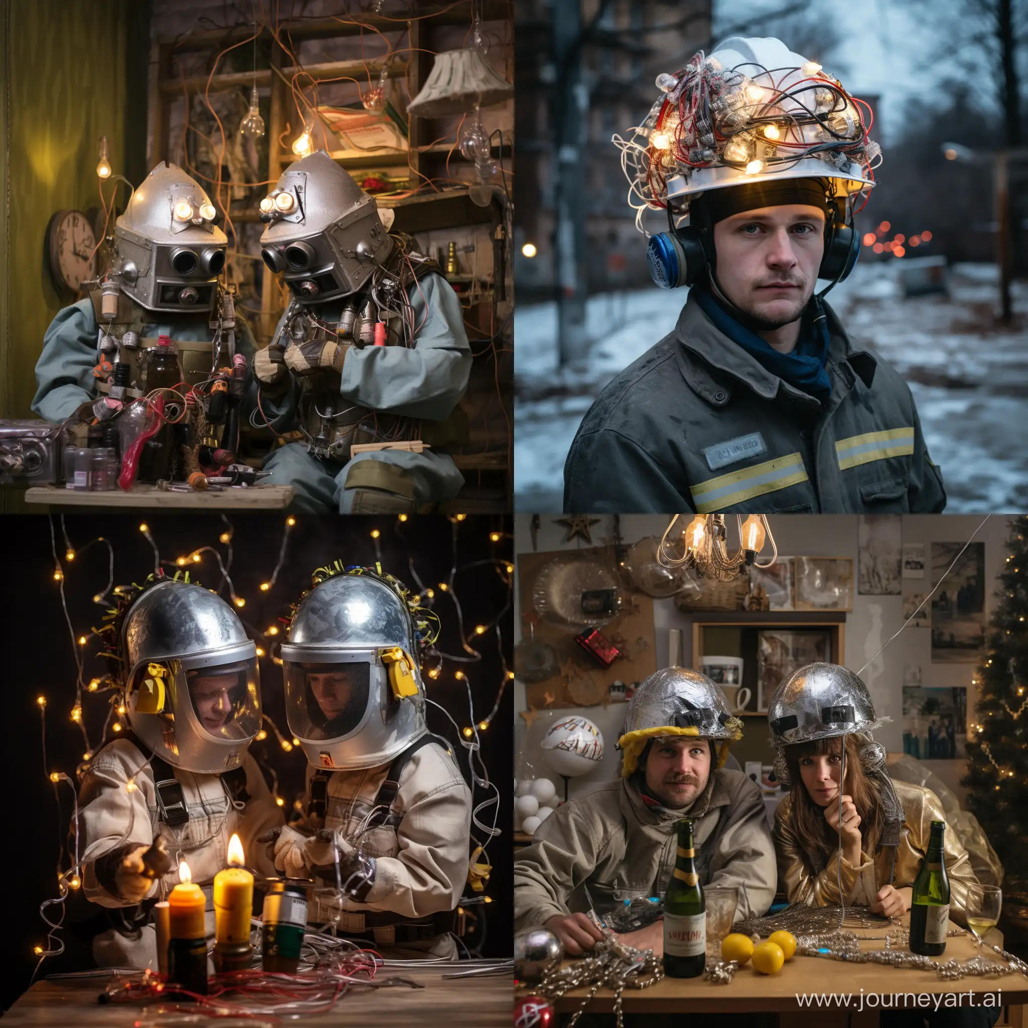 Российские электрики в касках празднуют новый год