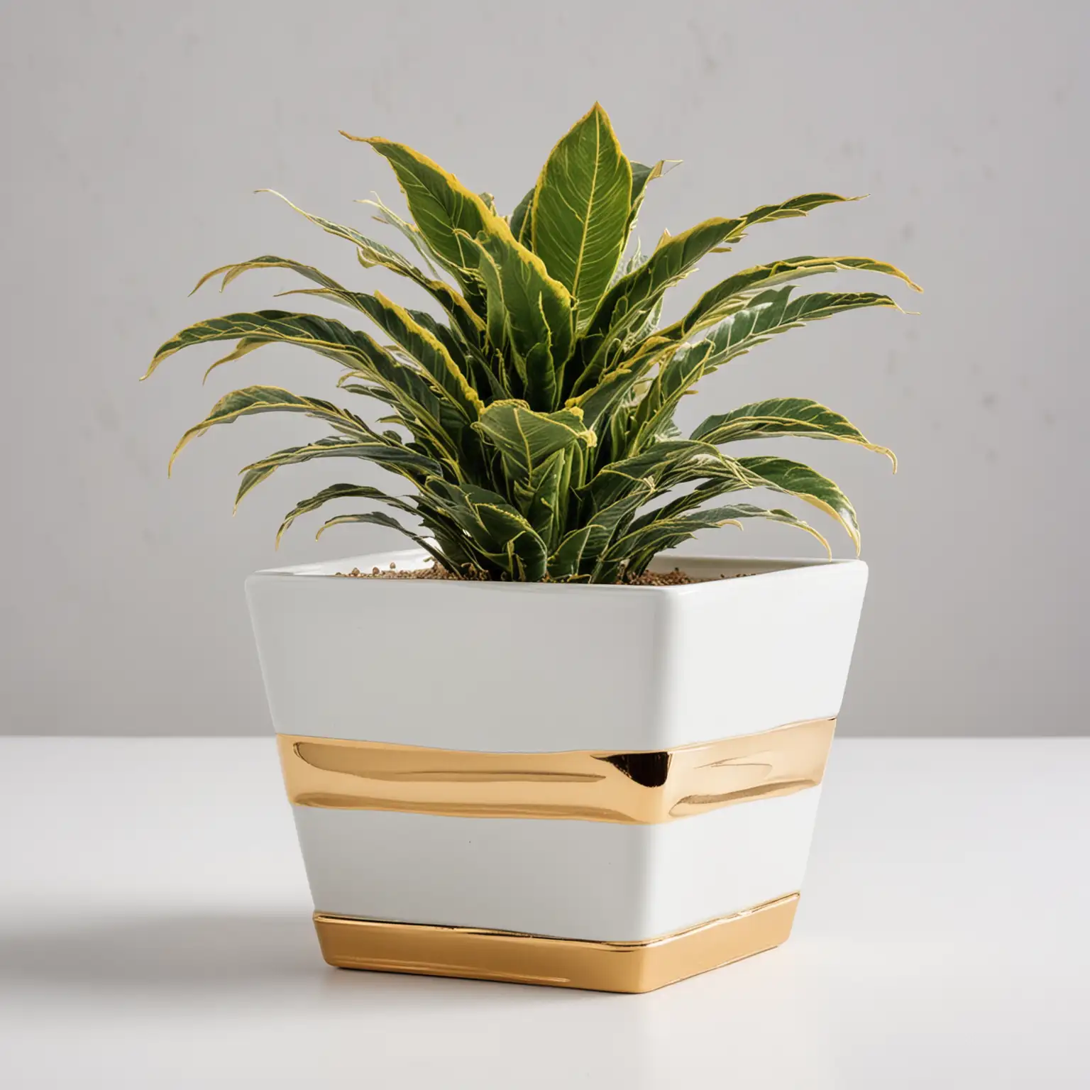 Luxurious GoldPlated Ceramic Flowerpot on White Background