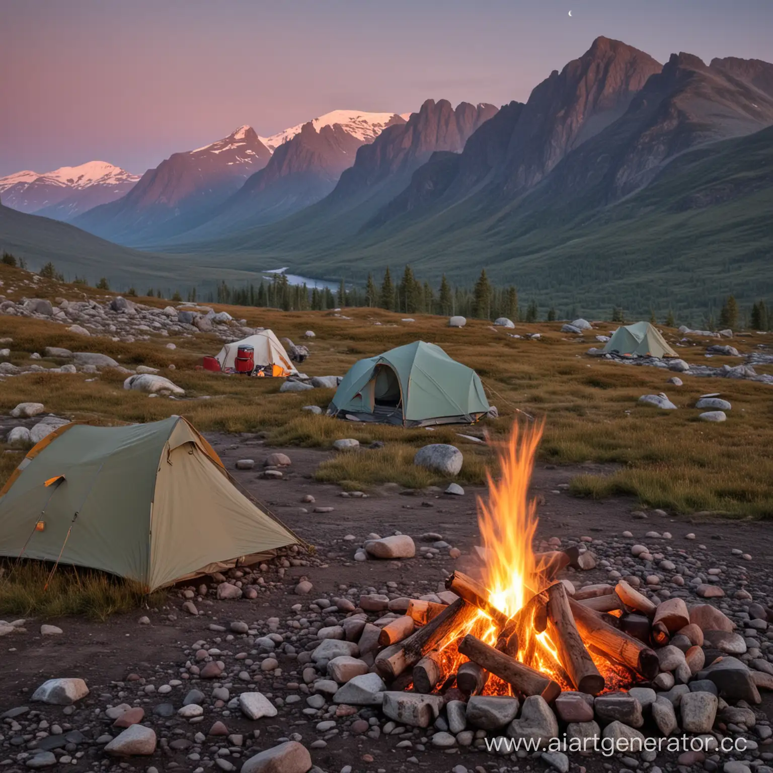 Campfire-in-the-Hibiny-Mountains-with-Background-Tents