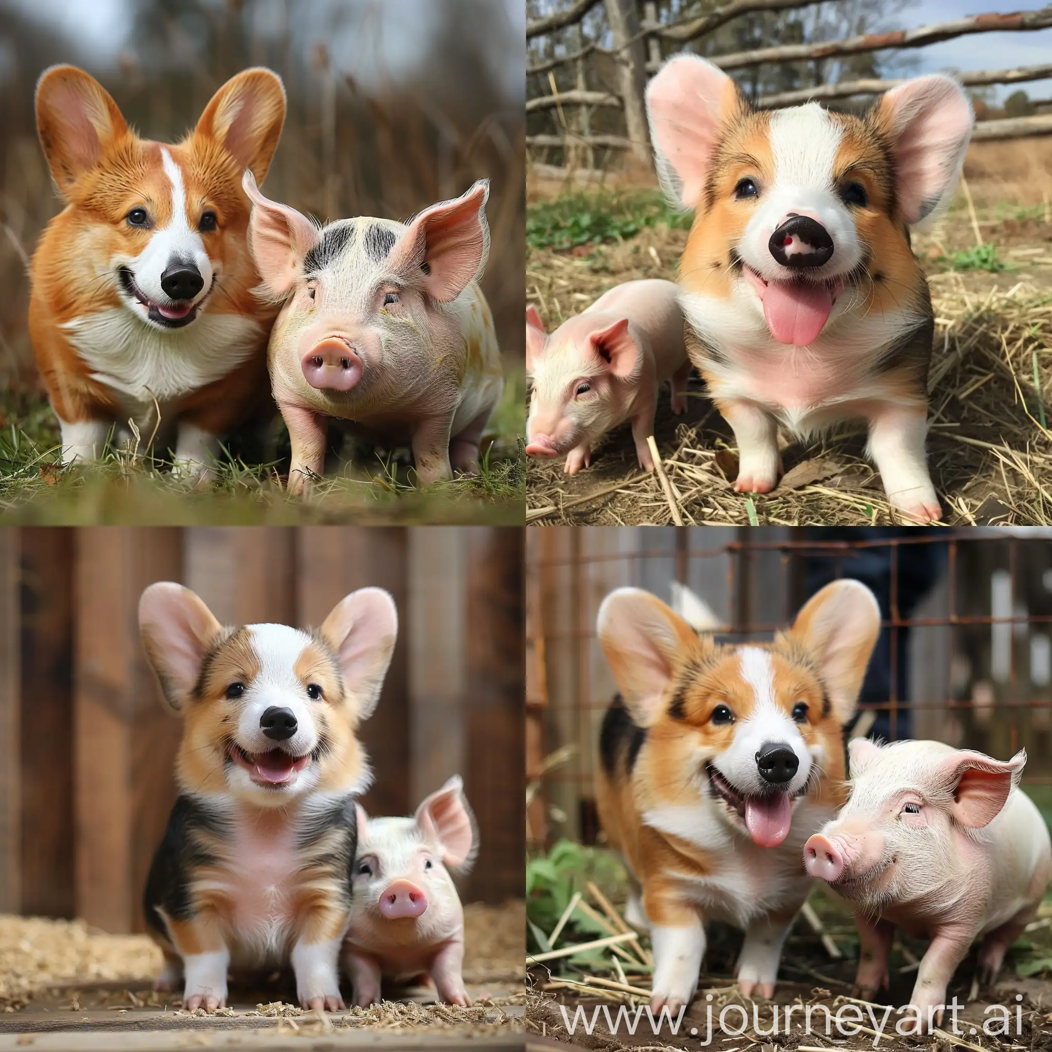 Adorable-CorgiPig-Friendship-Playful-Duo-in-a-Vibrant-Meadow