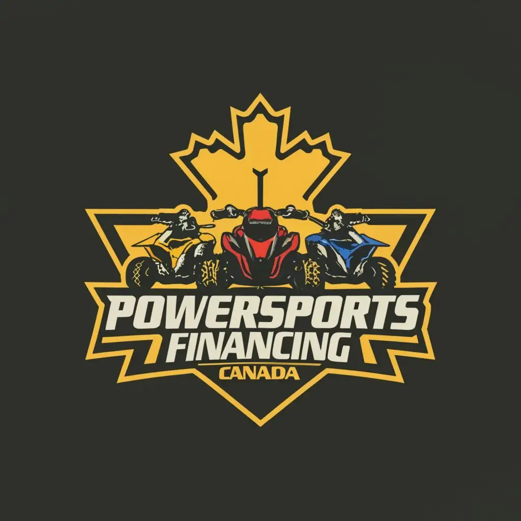 a logo design, with the text "POWERSports FINANCING CANADA", main symbol: ATV, jetski, motorcycle, complex, clear background