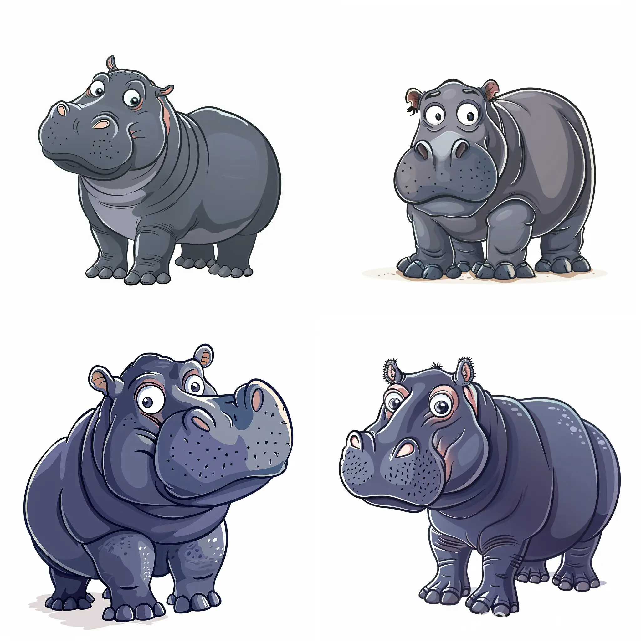A simple less detailed cartoonist illustration of a hippo, cartoon art, white background,