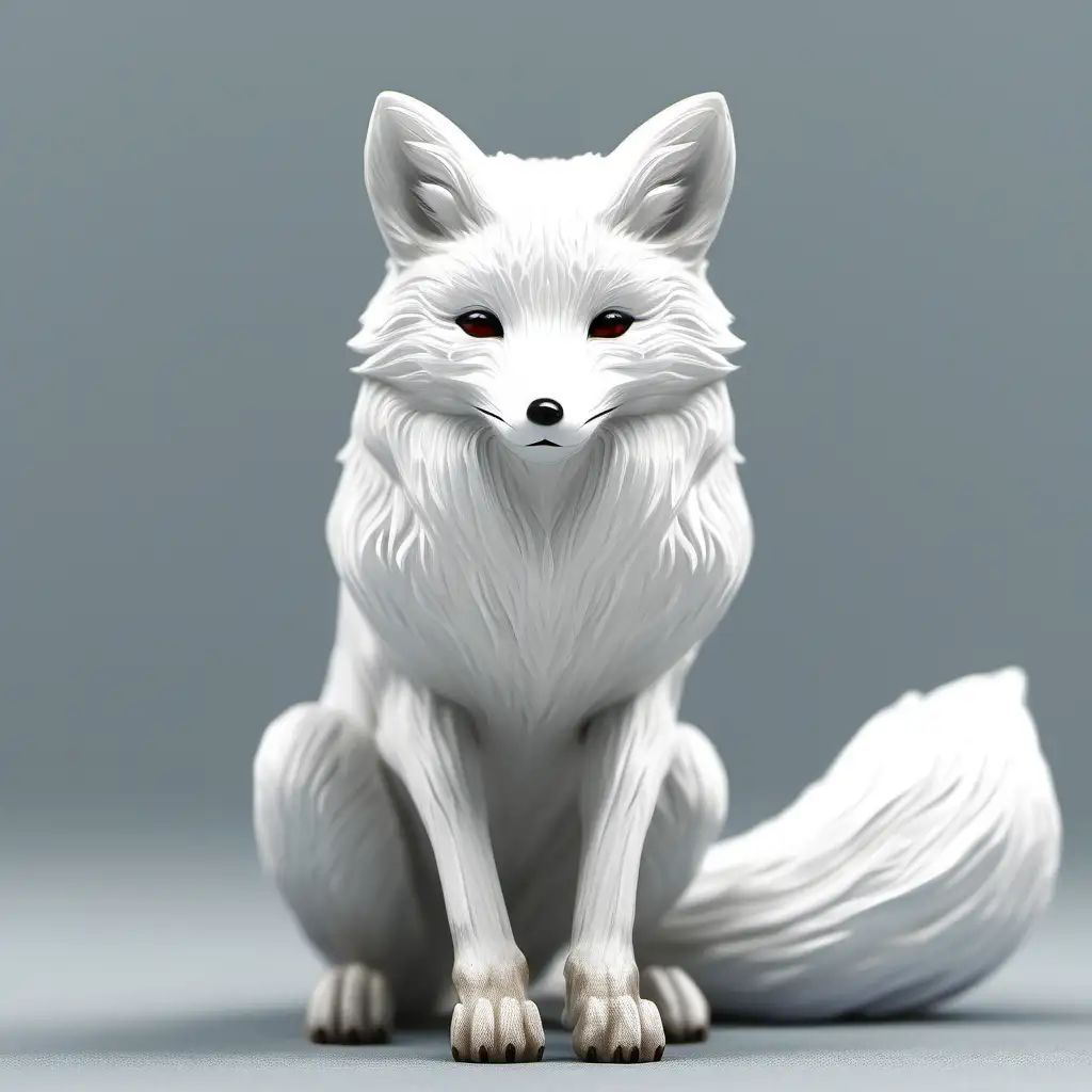Elegant White Fox in Tranquil Sitting Pose Graceful Wildlife Art