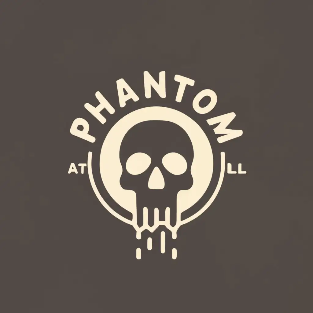 logo, Molten metal fills the skull, round frame>, minimalism, with the text "phantoml, art casting", typography