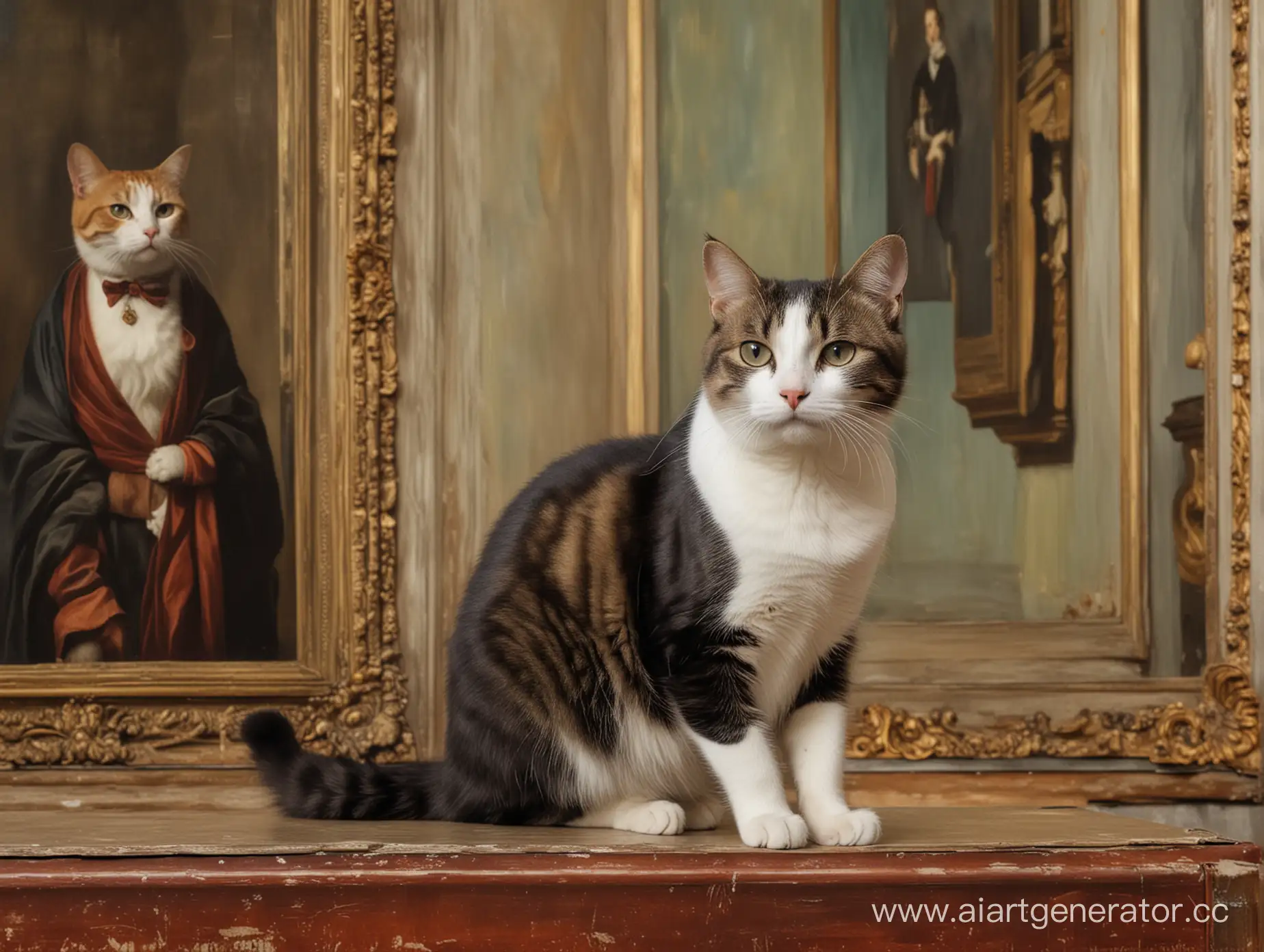 Портрет эрмитажного кота на фоне популярных картин