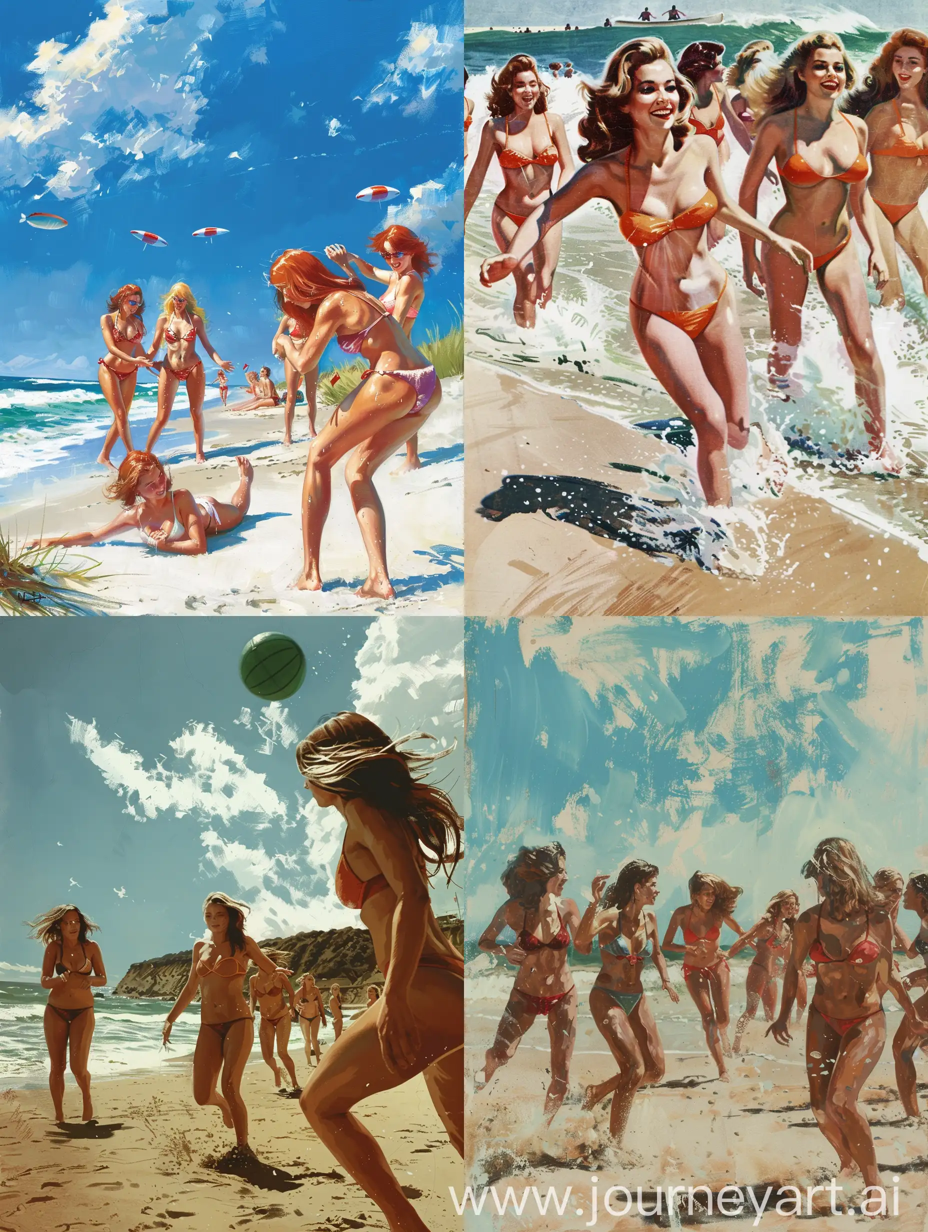 一群身穿比基尼身材火辣的女人在海边玩耍