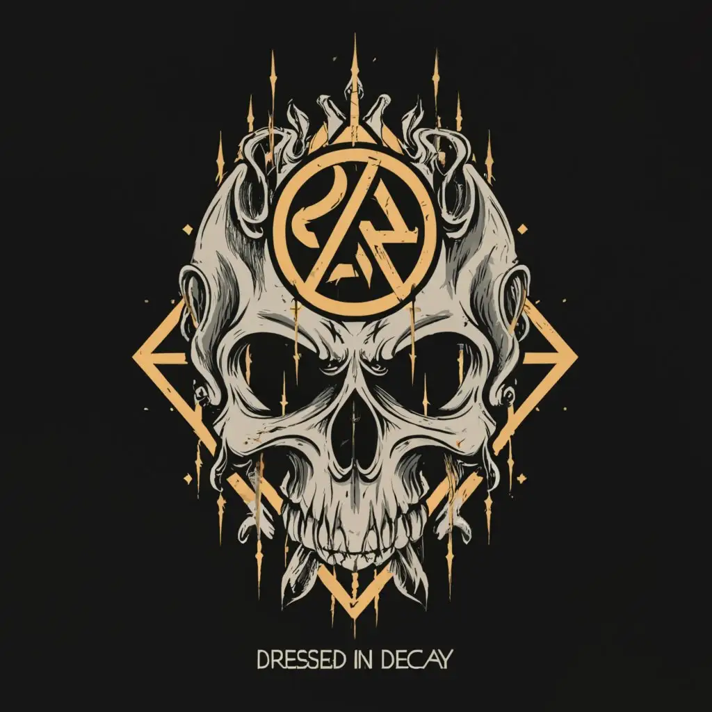 LOGO-Design-For-Dressed-In-Decay-Conjoined-Skulls-Sacred-Geometry-on-a-Moderate-Background