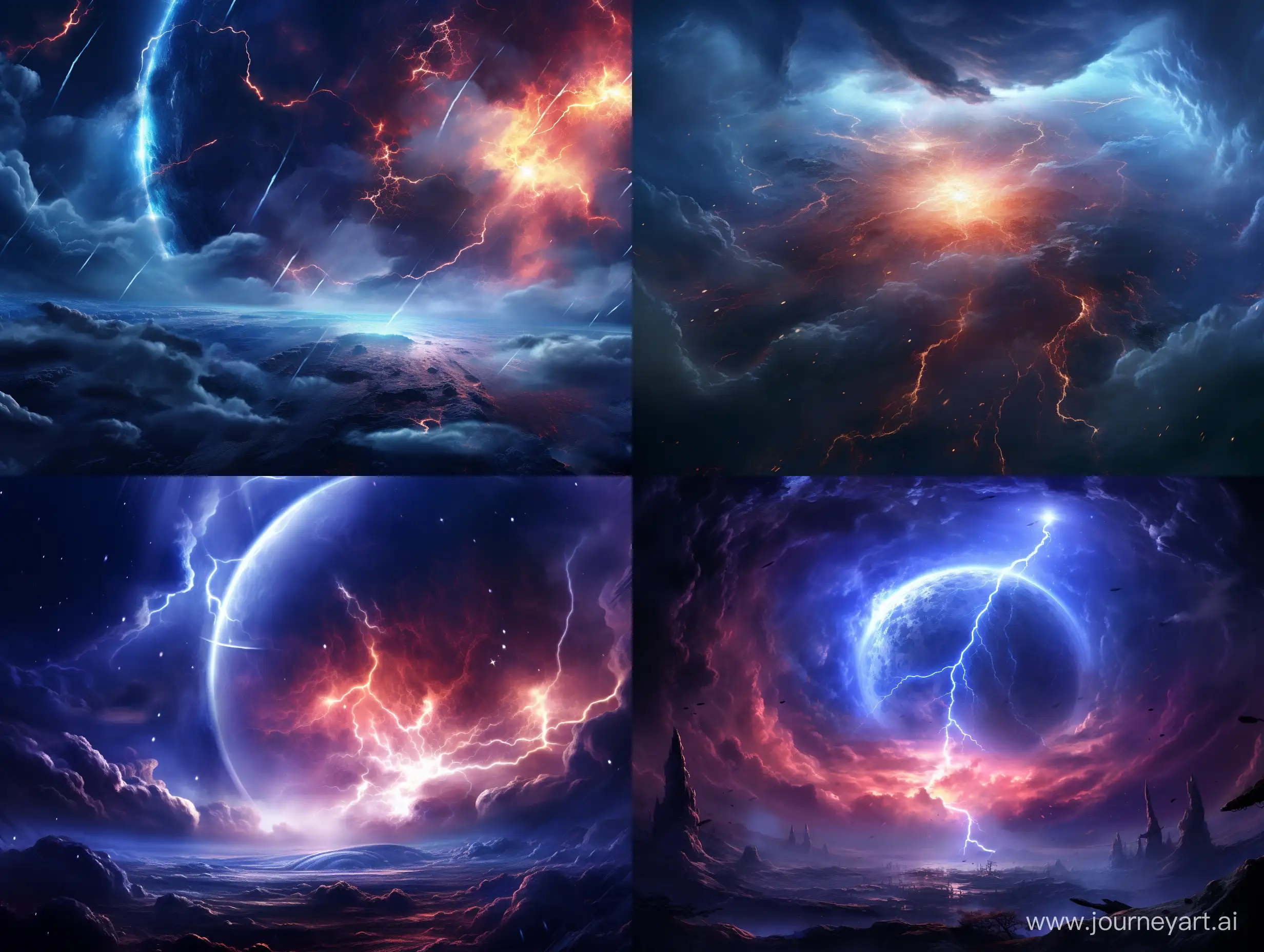 Mystical-Gas-Planet-with-Vortices-and-Thunderstorm-Lightning-in-Galaxy-Sky